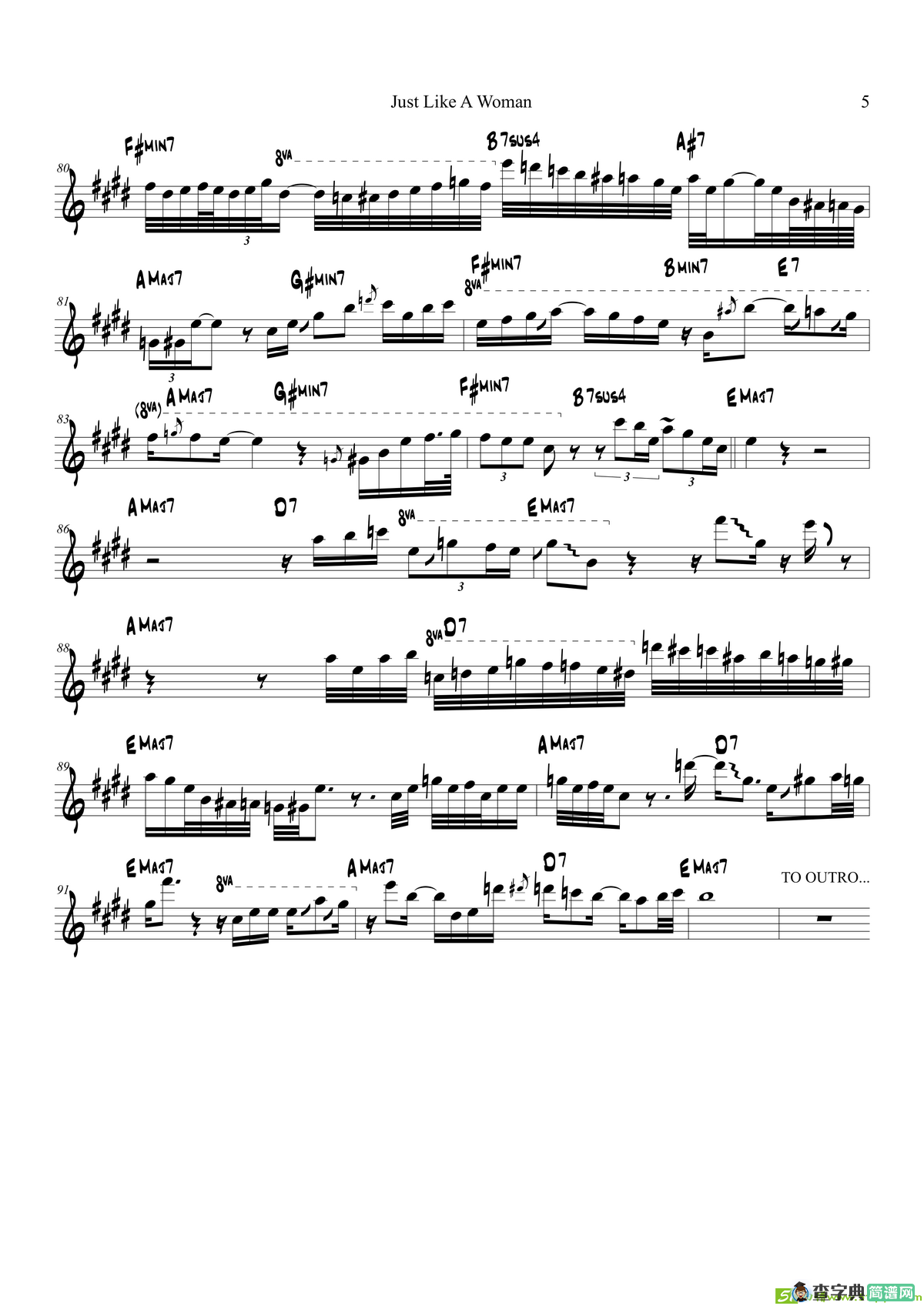 JustLikeAWoman（次中音萨克斯）萨克斯谱