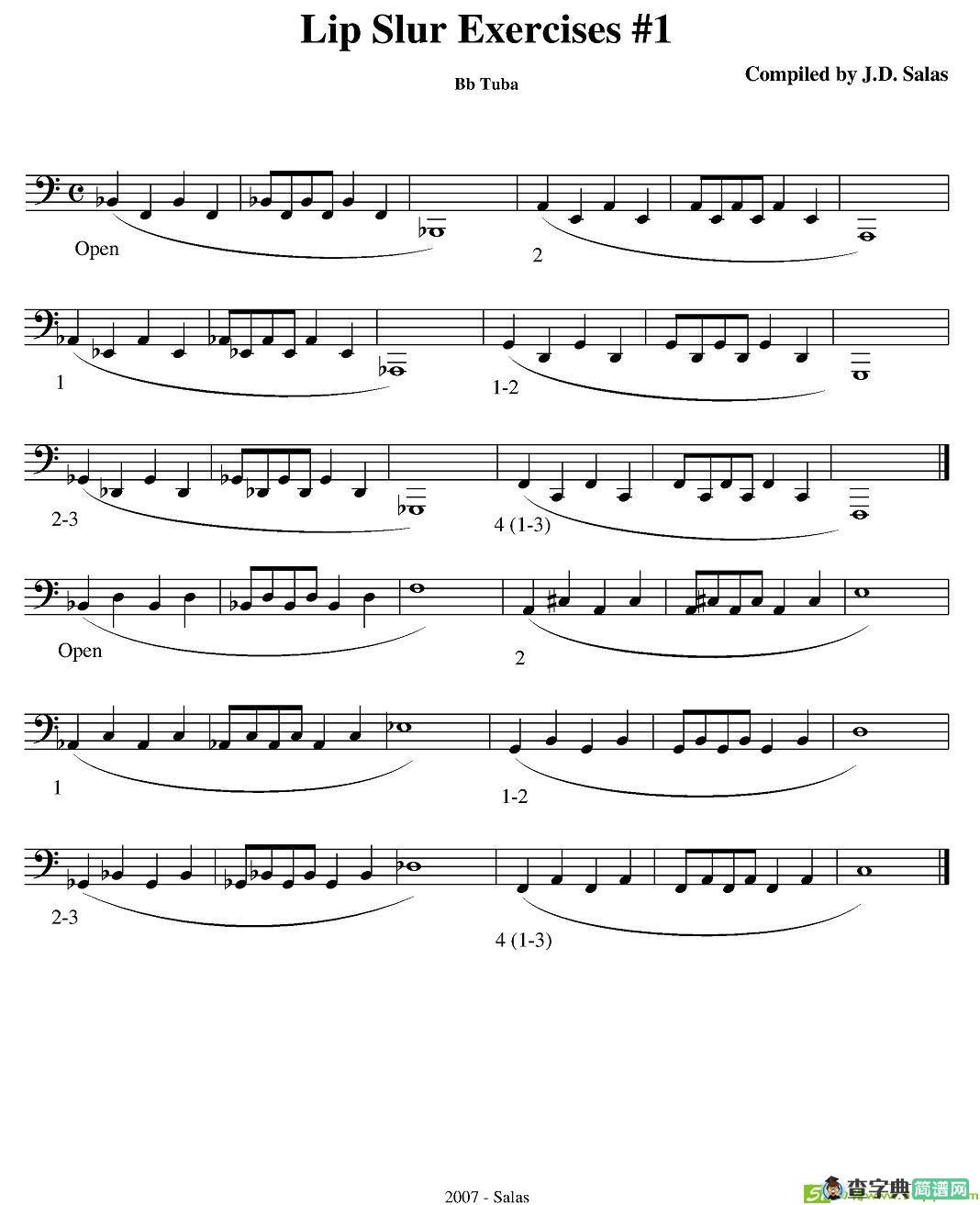 Lip Slur Exercise - Bb Tuba铜管谱