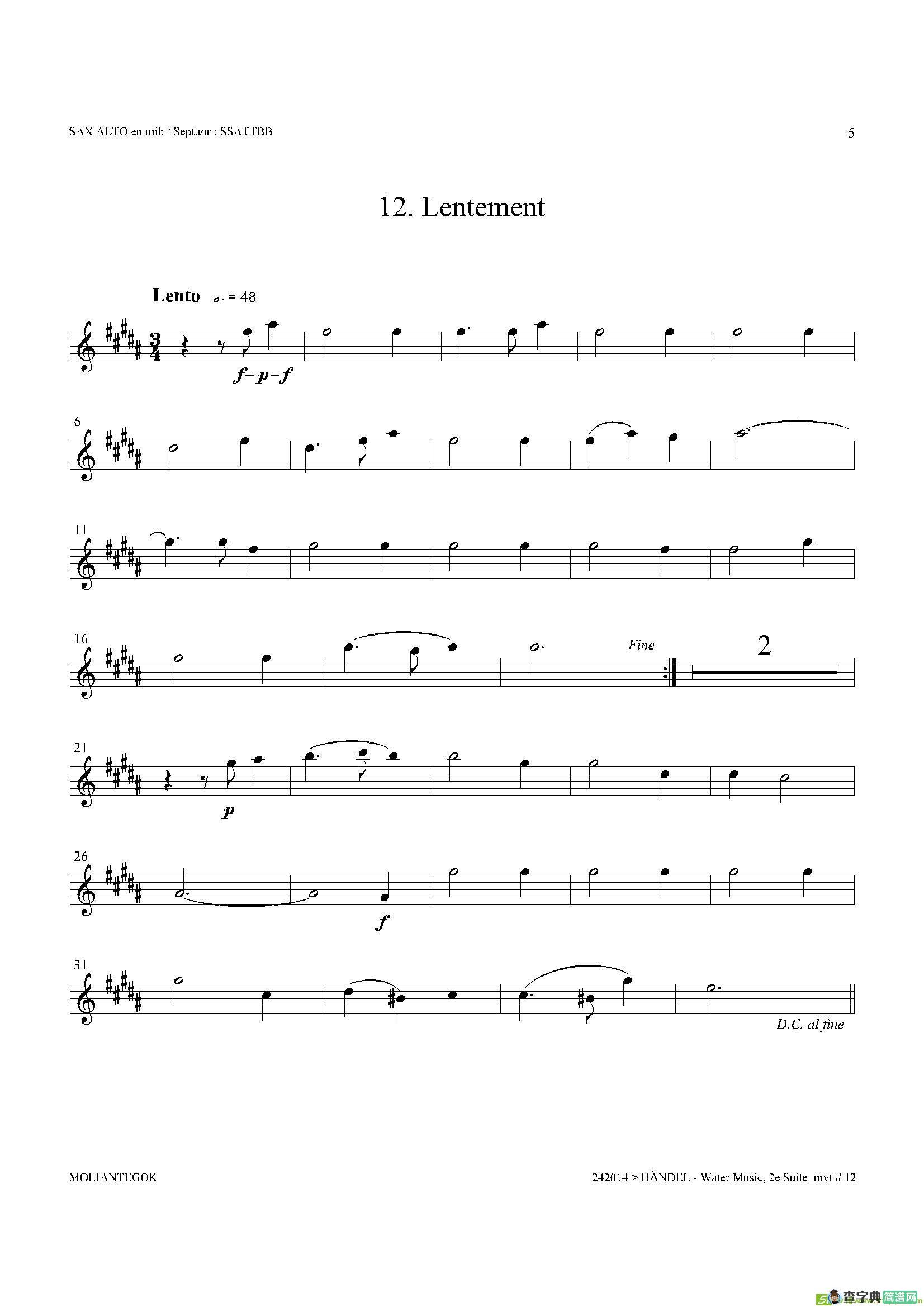 WaterMusic（HWV.349No.2）（中音萨克斯）萨克斯谱