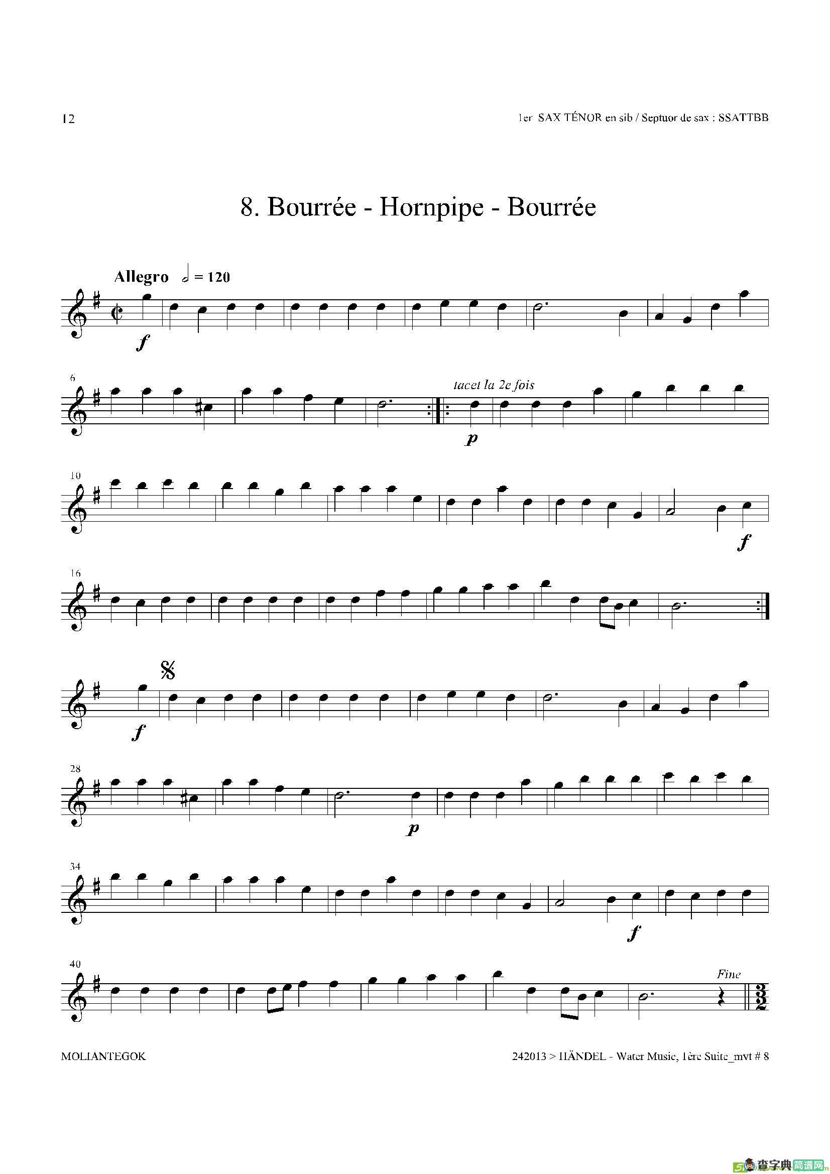 WaterMusic（HWV.348No.1）（第一次中音萨克斯）萨克斯谱