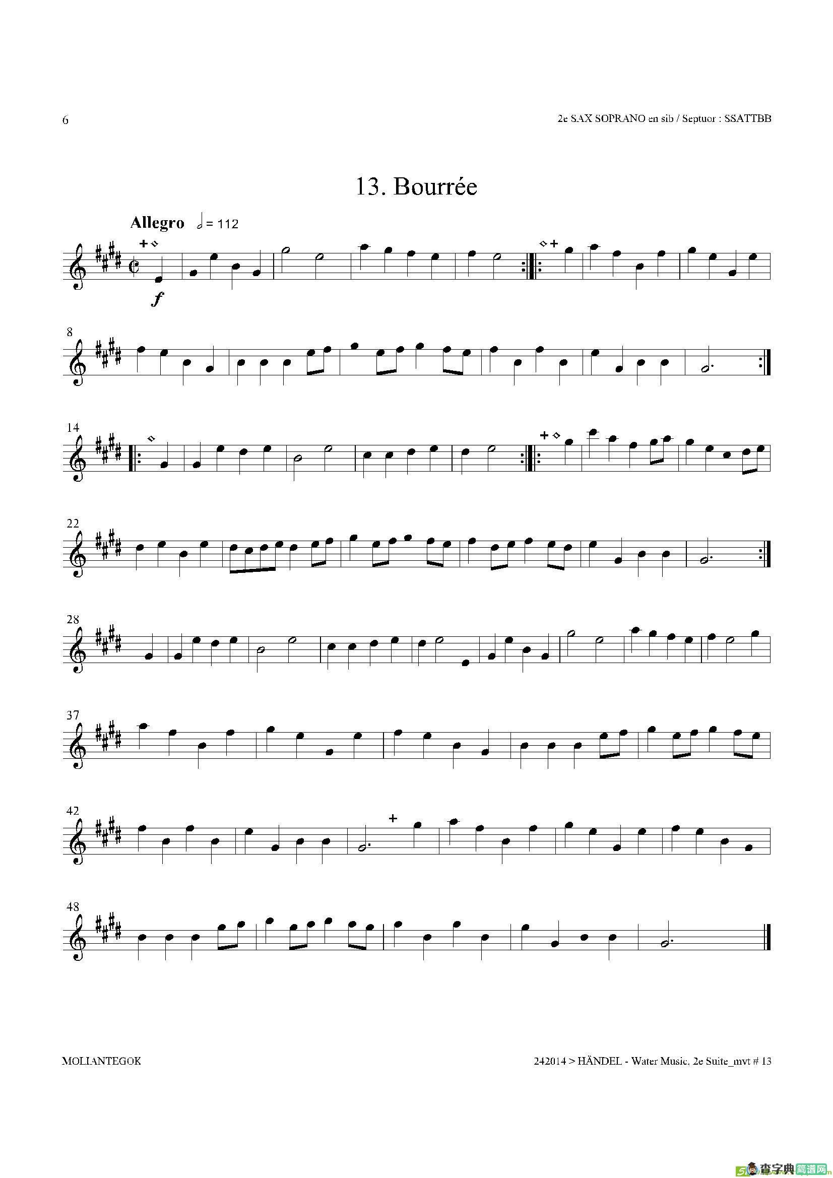 WaterMusic（HWV.349No.2）（第二高音萨克斯）萨克斯谱