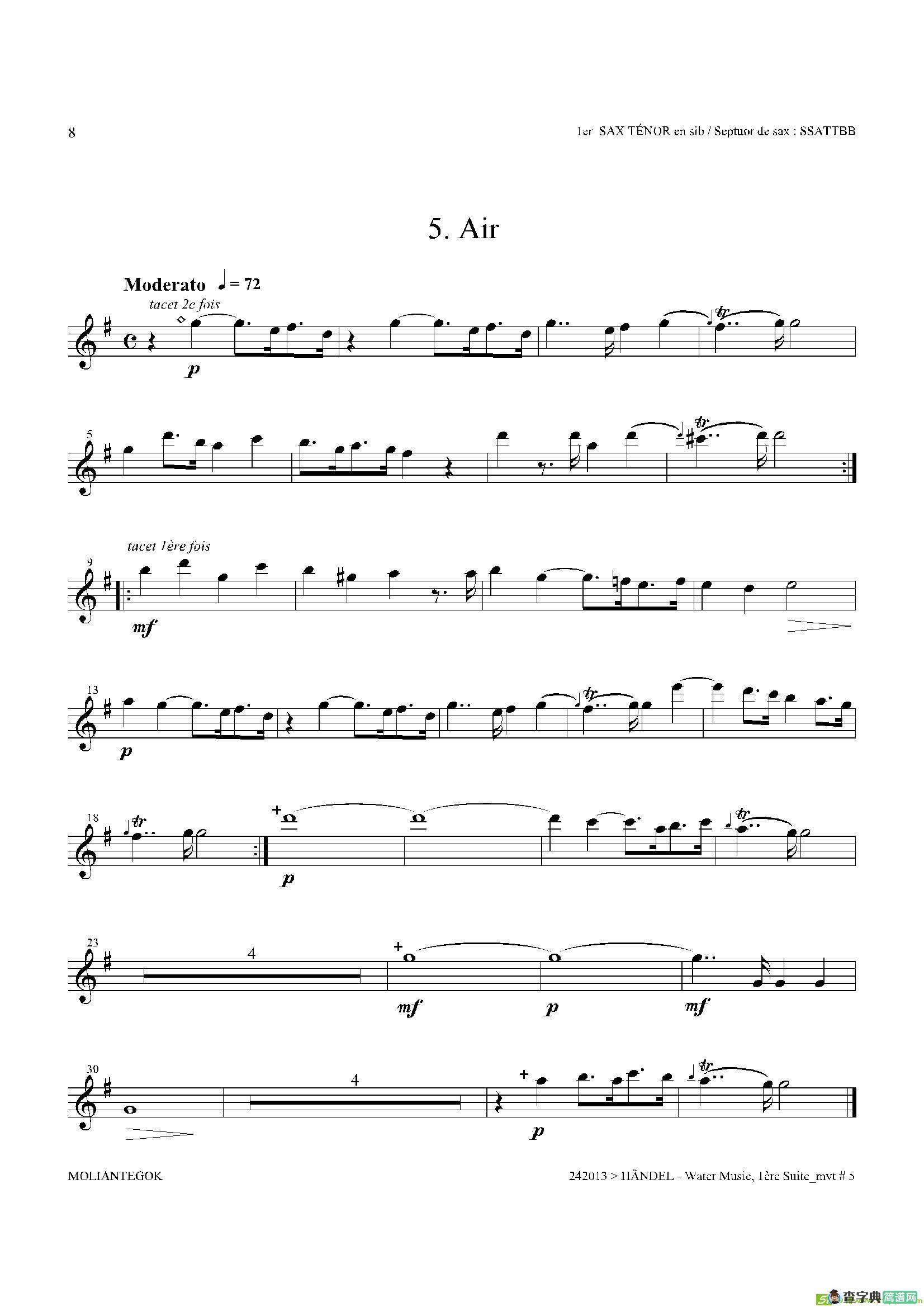 WaterMusic（HWV.348No.1）（第一次中音萨克斯）萨克斯谱
