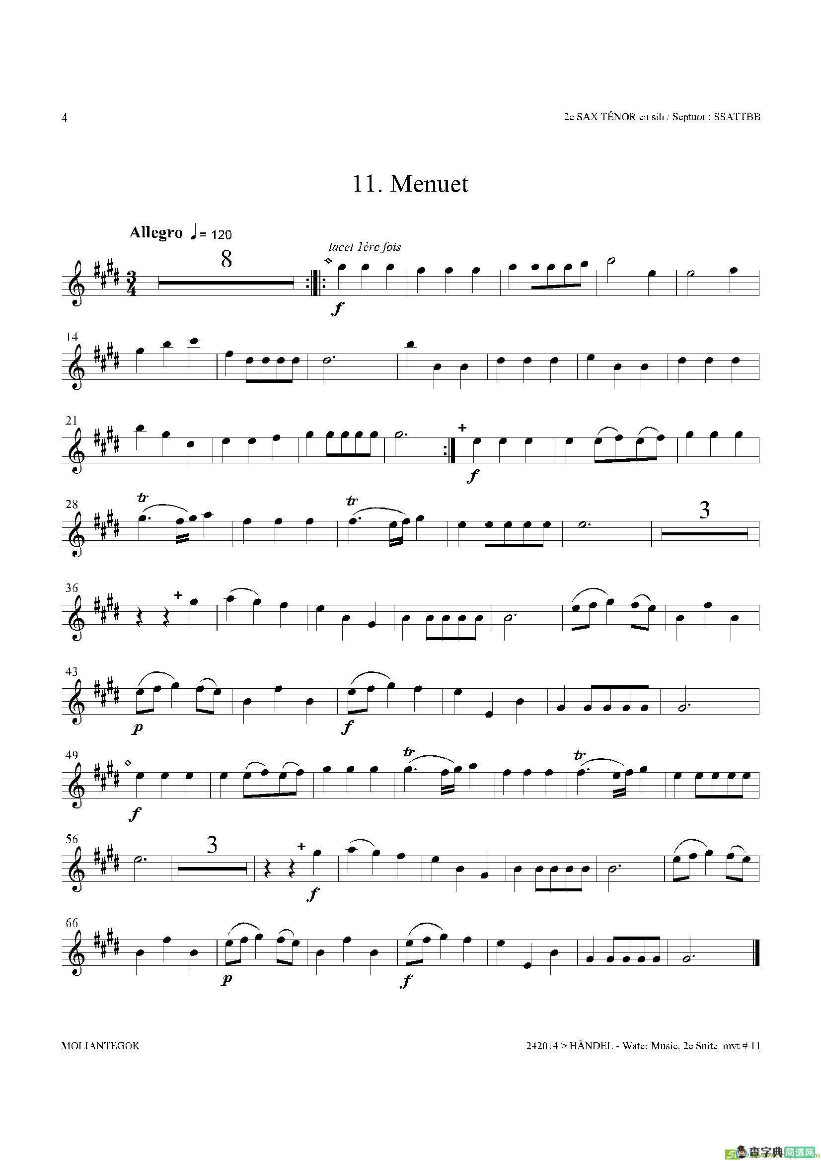 WaterMusic（HWV.349No.2）（第二次中音萨克斯）萨克斯谱