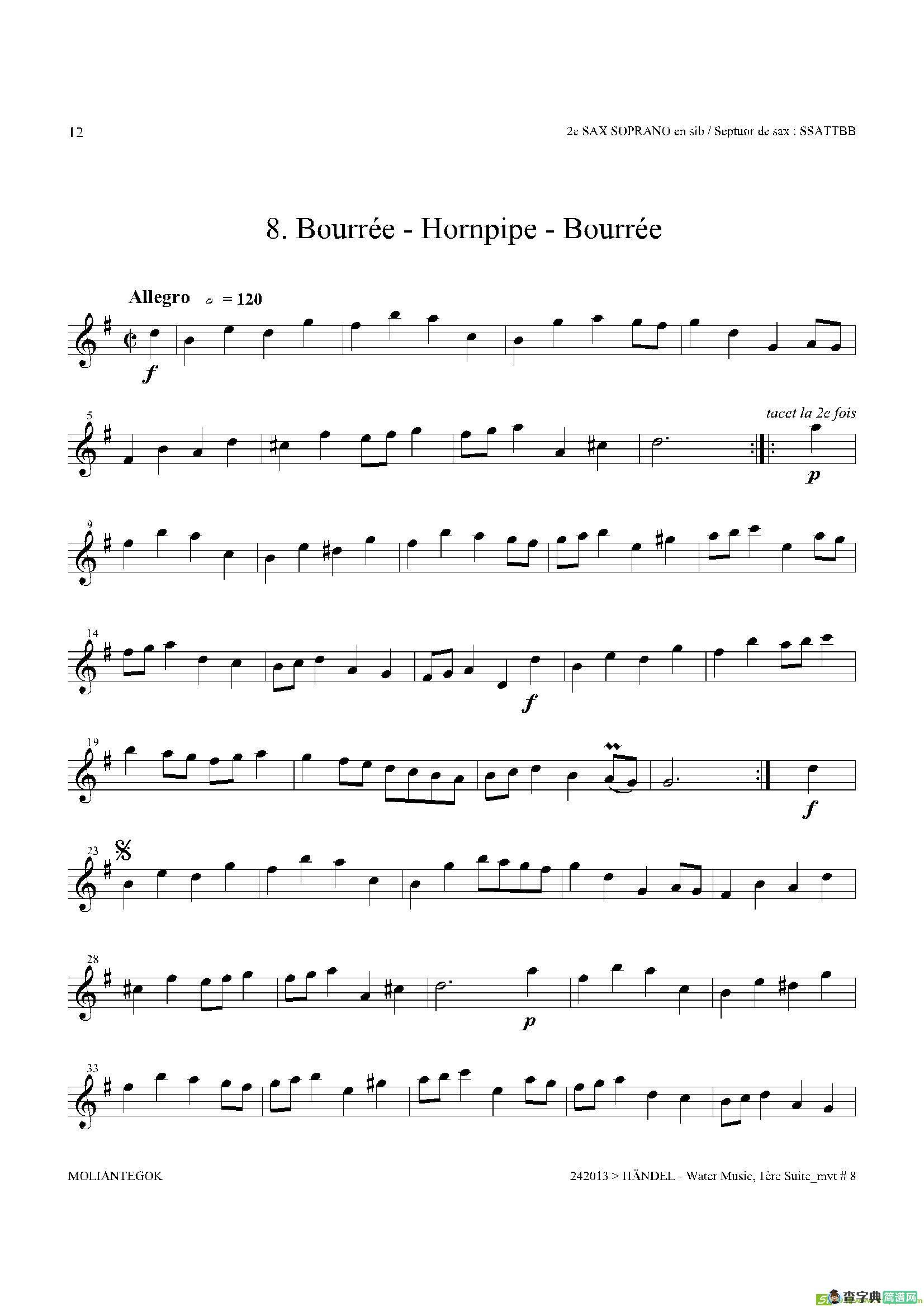 WaterMusic（HWV.348No.1）（第二高音萨克斯）萨克斯谱
