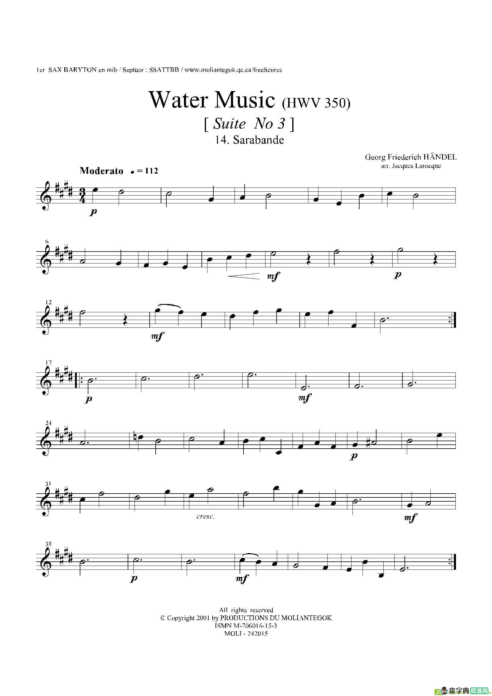 WaterMusic（HWV.350No.3）（第一上低音萨克斯）萨克斯谱