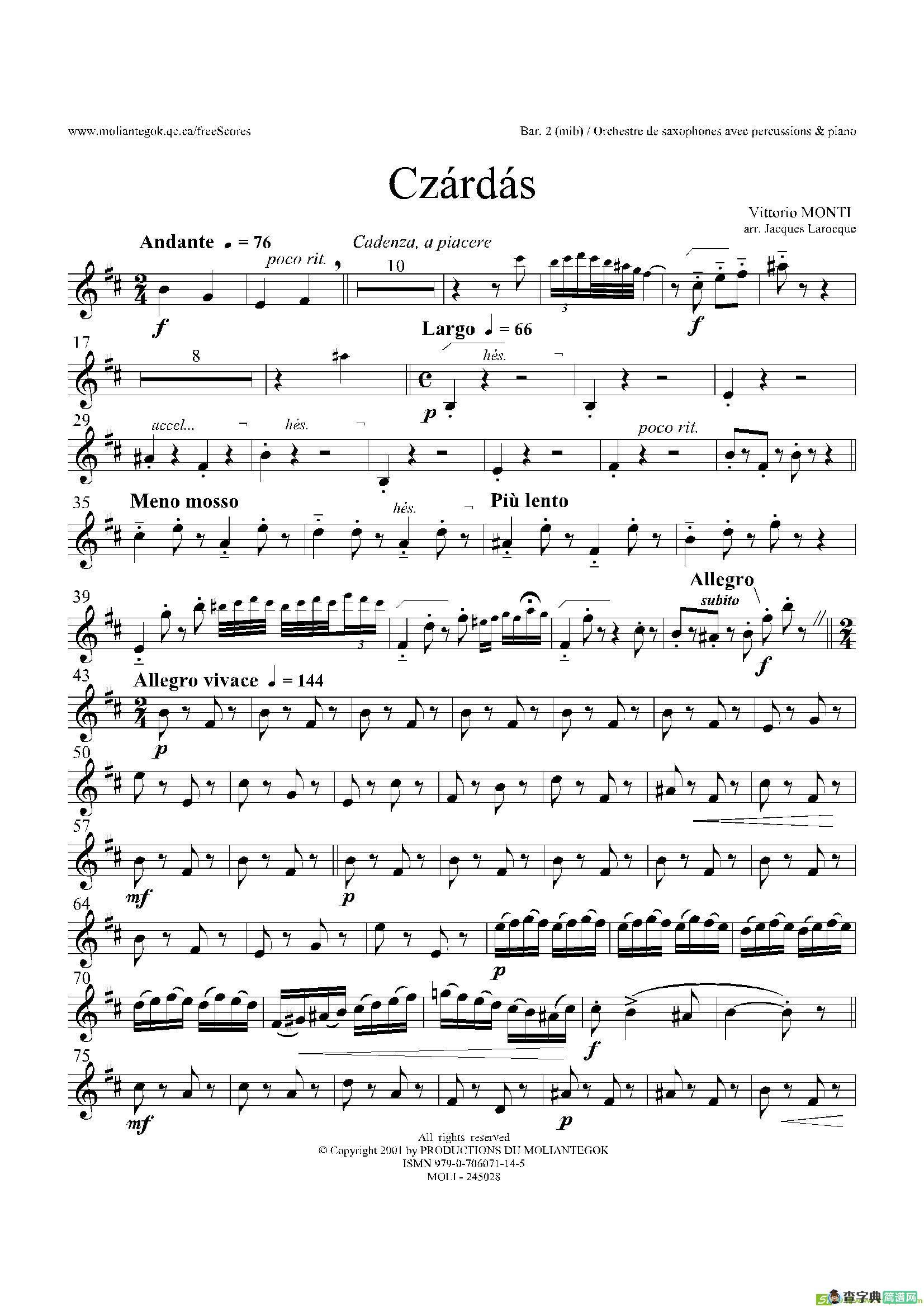 Czardas查尔达斯（15重奏）（3支上低音萨克斯）萨克斯谱