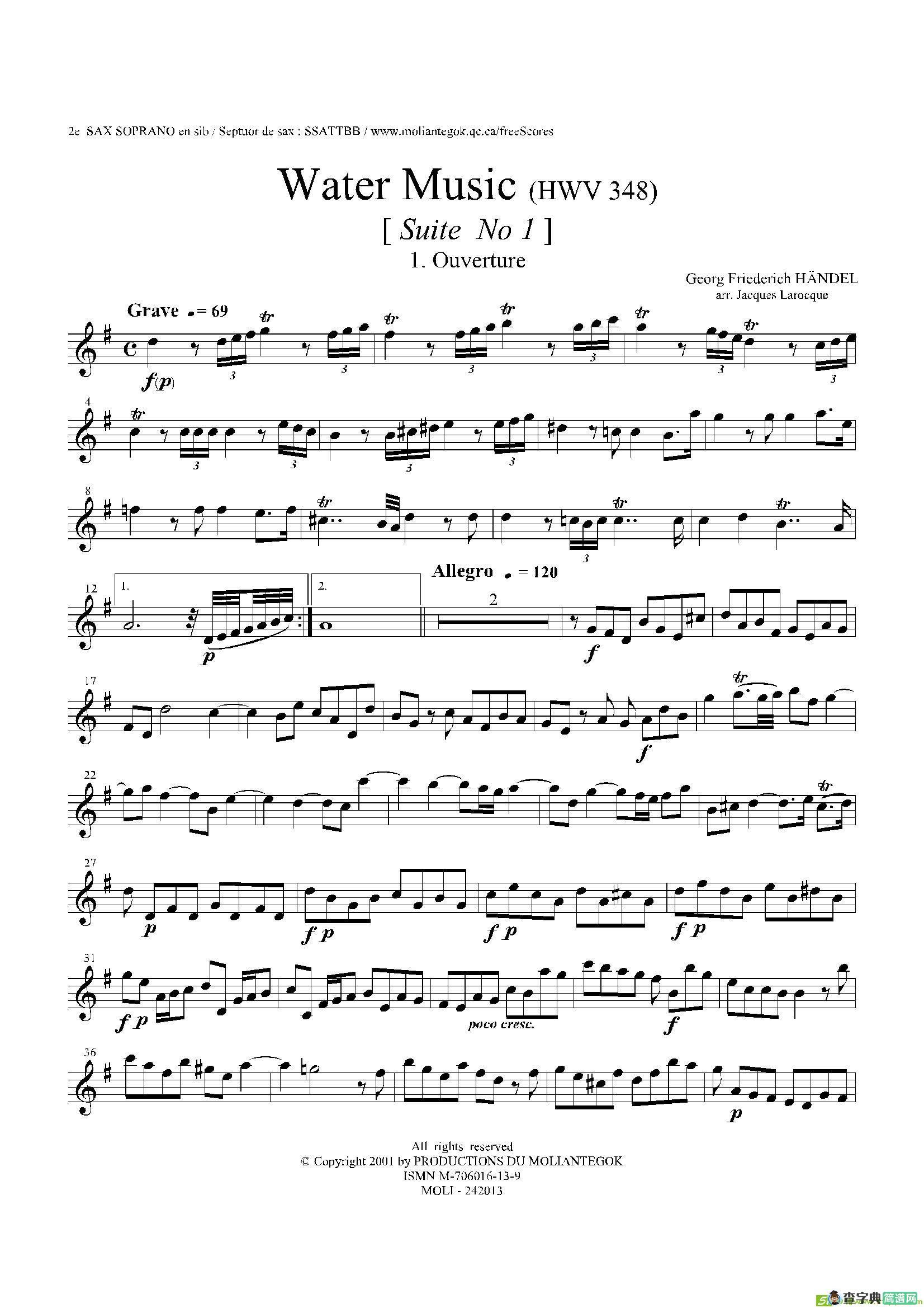 WaterMusic（HWV.348No.1）（第二高音萨克斯）萨克斯谱