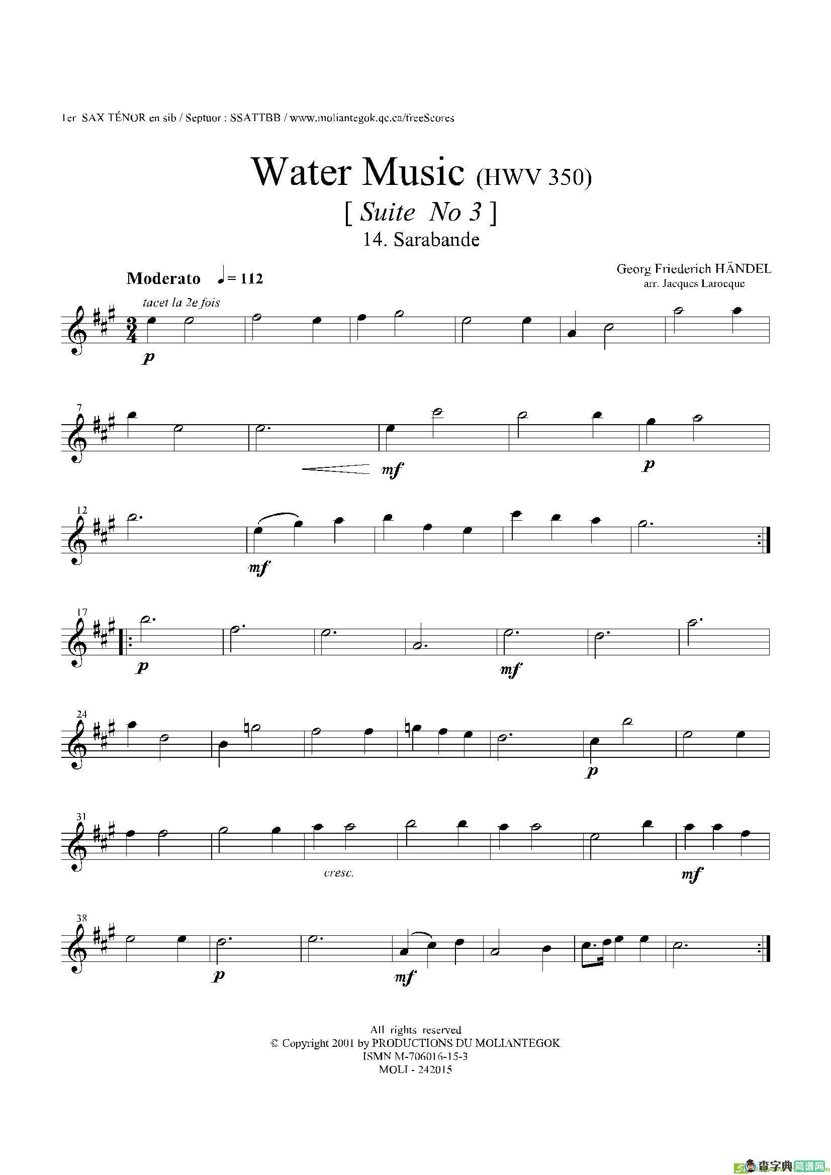 WaterMusic（HWV.350No.3）（第一次中音萨克斯）萨克斯谱