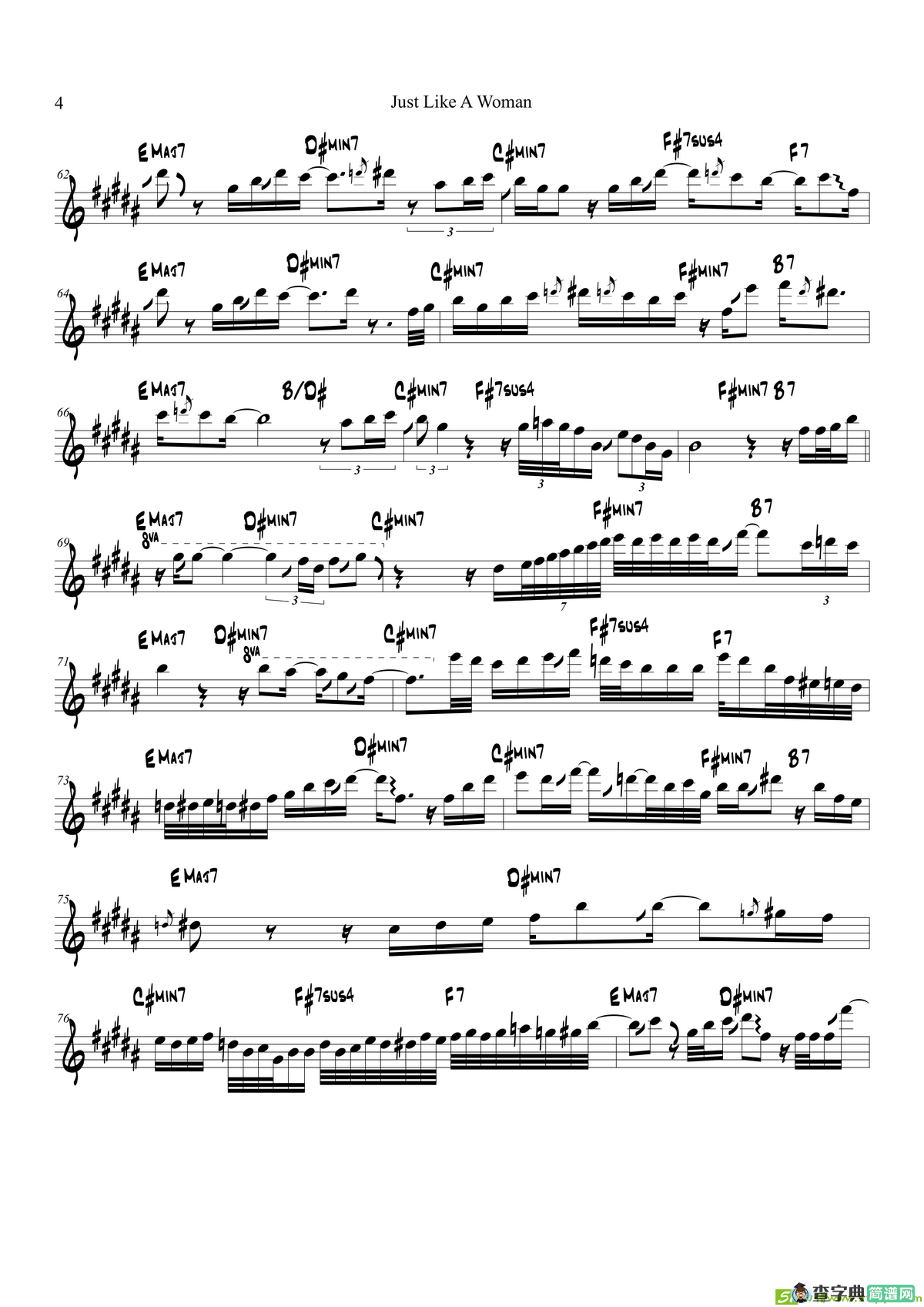 JustLikeAWoman（中音萨克斯）萨克斯谱