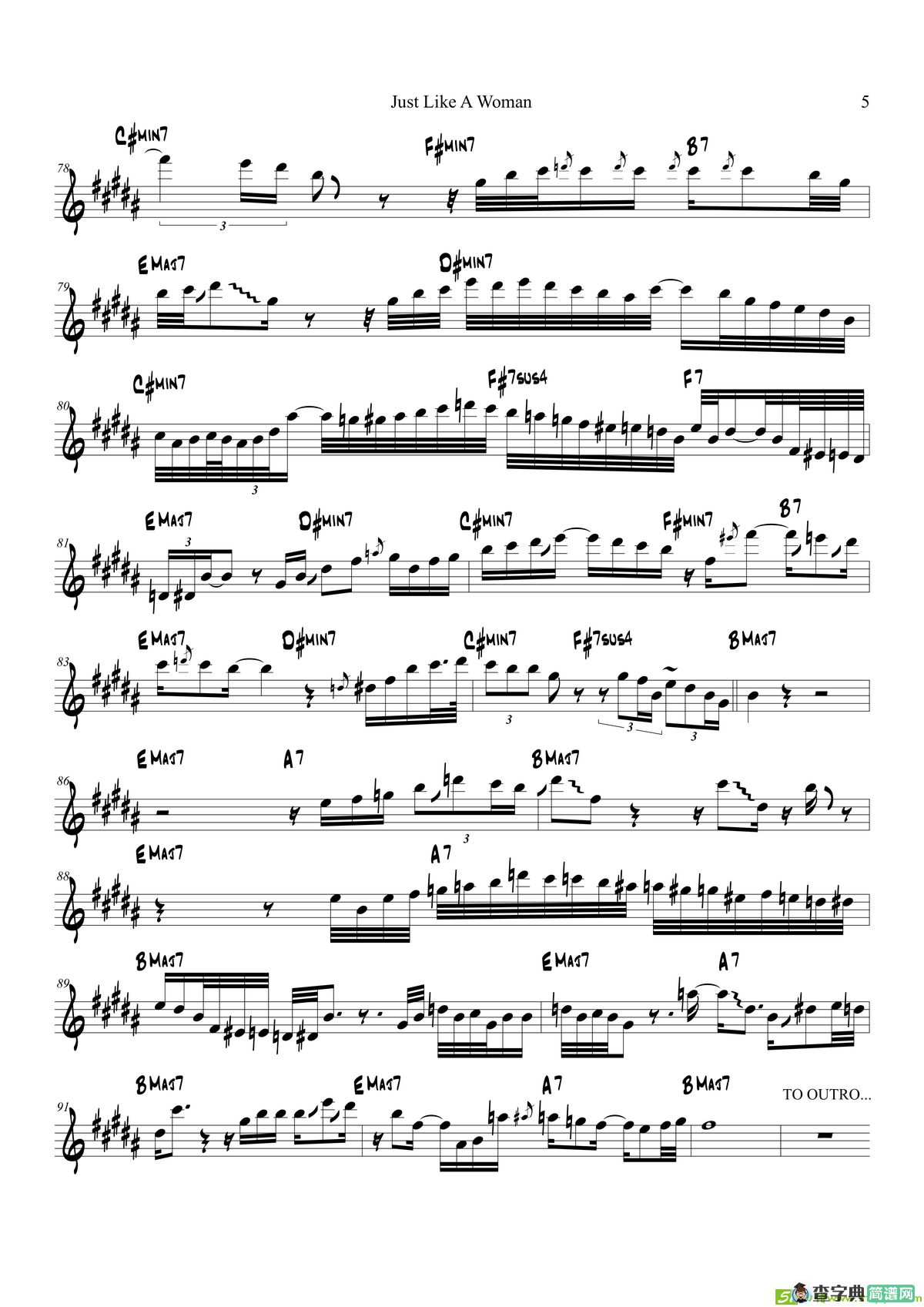 JustLikeAWoman（中音萨克斯）萨克斯谱