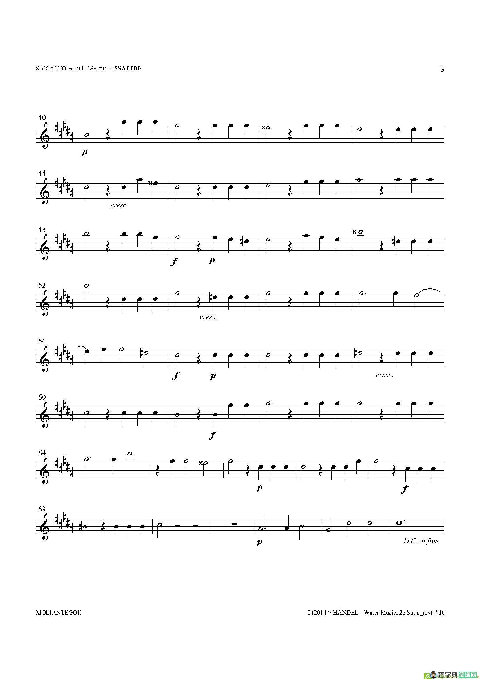 WaterMusic（HWV.349No.2）（中音萨克斯）萨克斯谱
