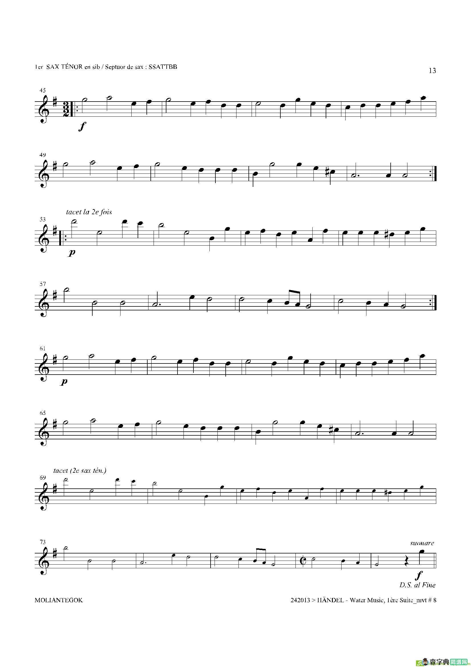 WaterMusic（HWV.348No.1）（第一次中音萨克斯）萨克斯谱