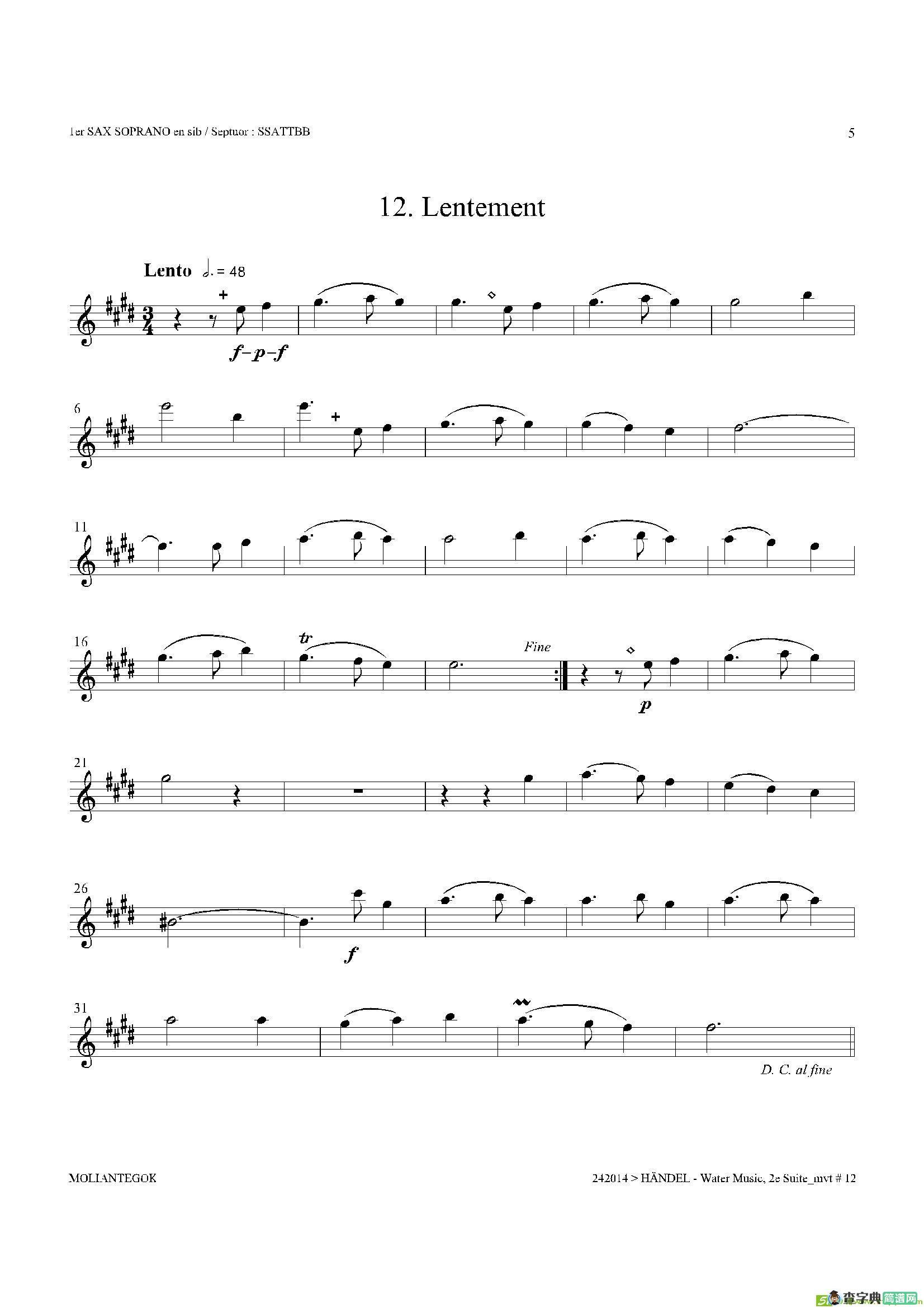 WaterMusic（HWV.349No.2）（第一高音萨克斯）萨克斯谱