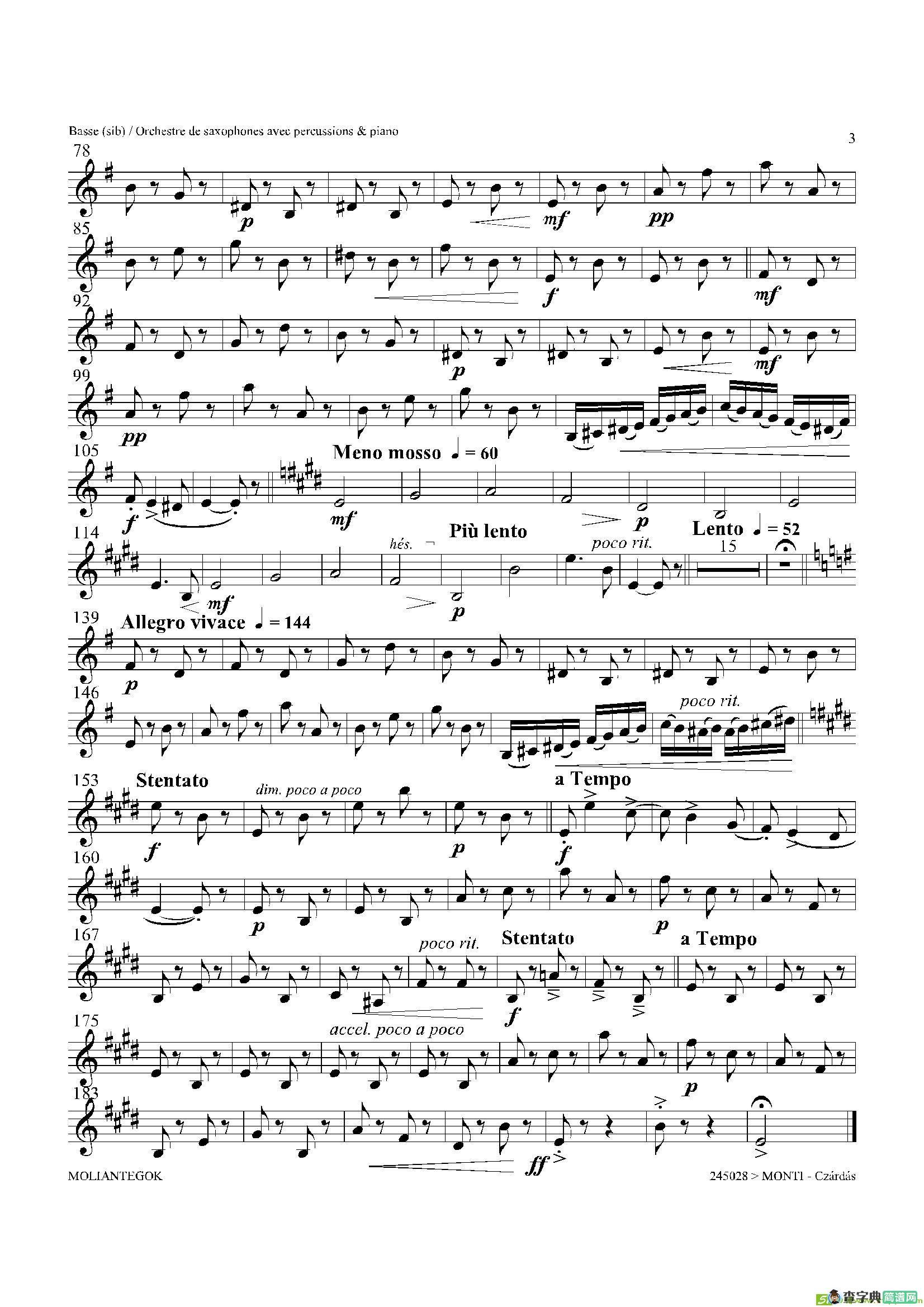 Czardas查尔达斯（15重奏）（Bass）萨克斯谱