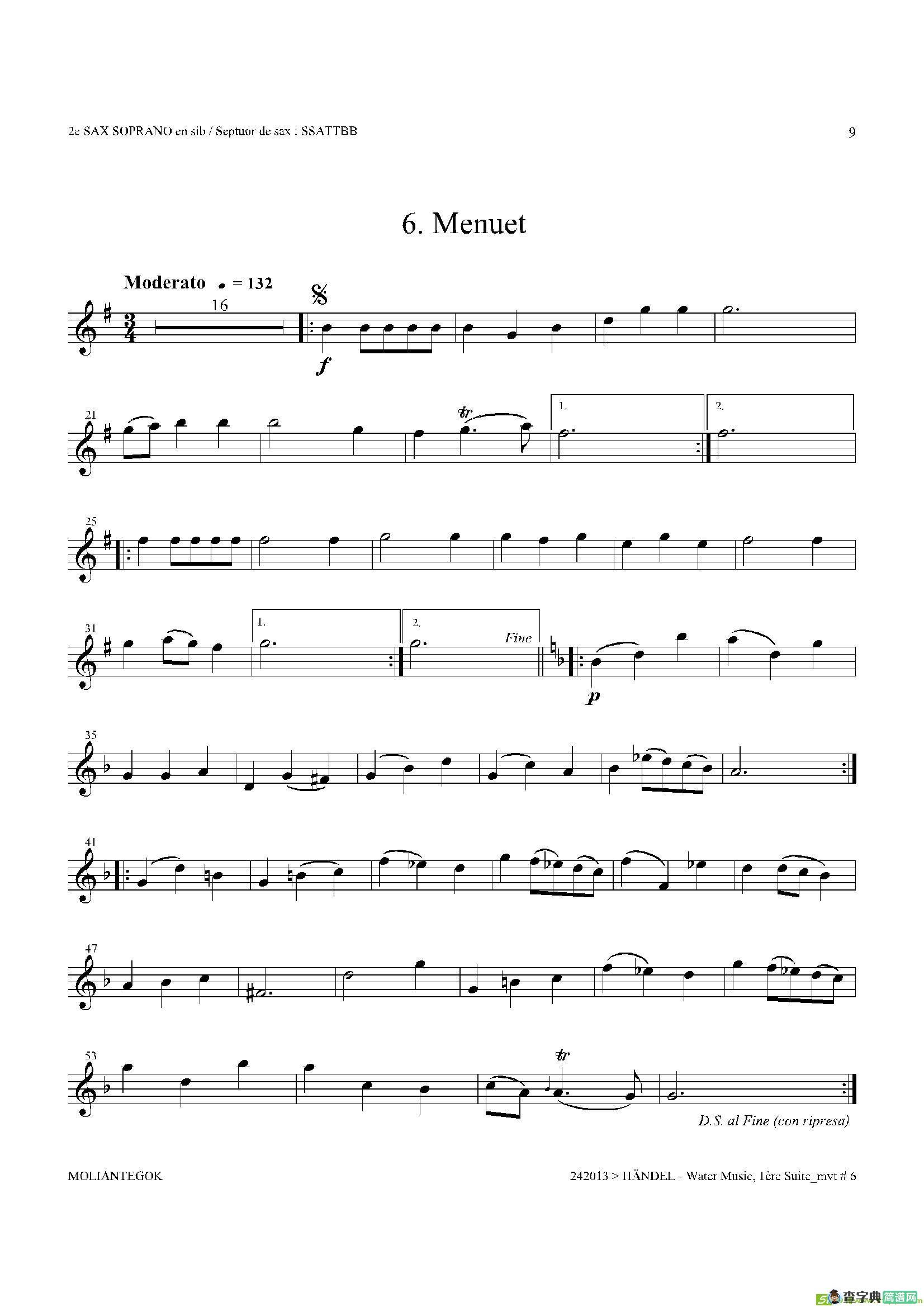 WaterMusic（HWV.348No.1）（第二高音萨克斯）萨克斯谱