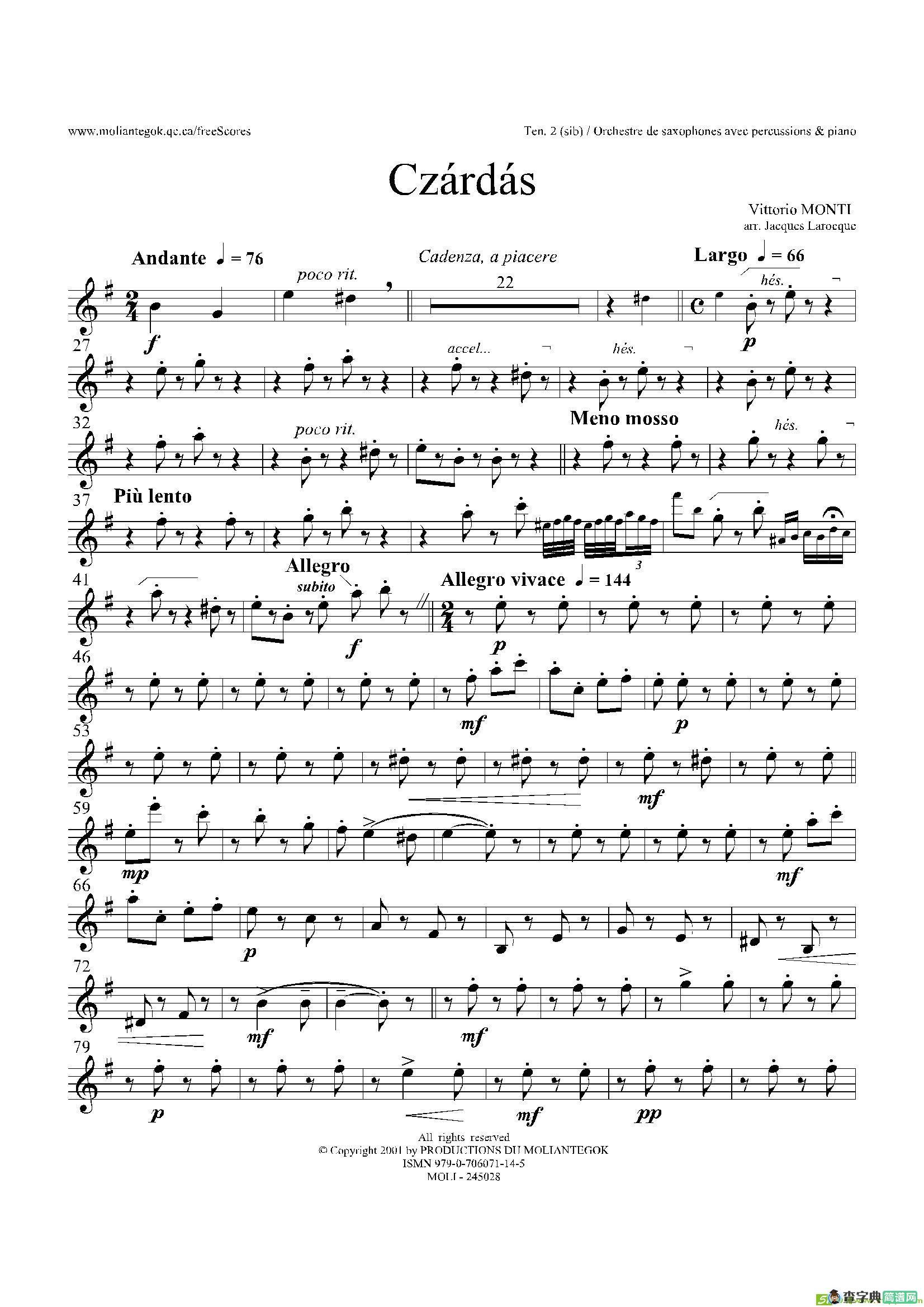 Czardas查尔达斯（15重奏）（3支次中音萨克斯）萨克斯谱