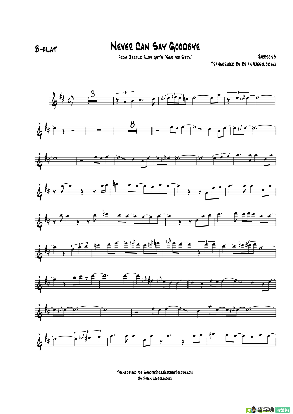 NeverCanSayGoodbye（次中音萨克斯）萨克斯谱