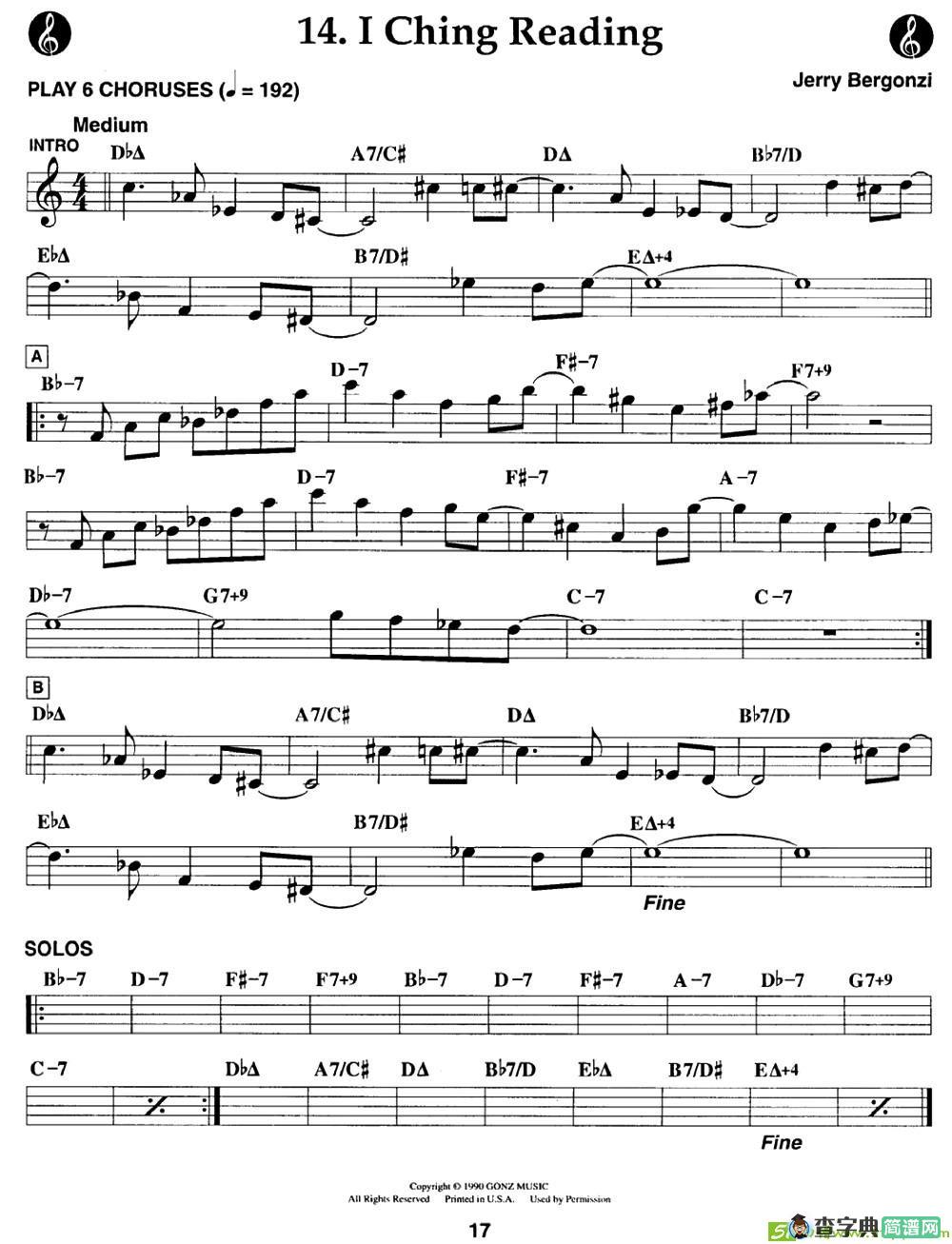 I Ching Reading萨克斯曲谱(Jerry演唱)