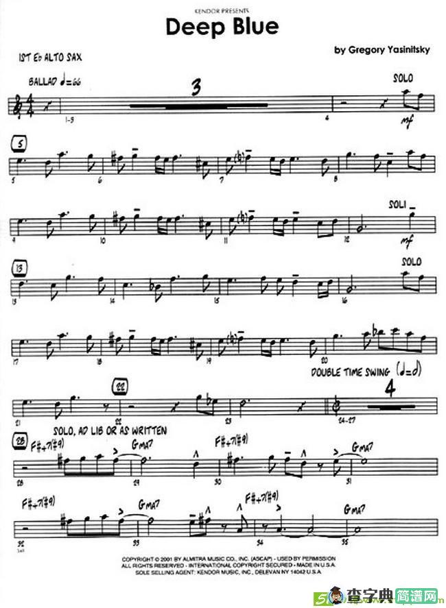 Deep Blue萨克斯谱(格雷格Yasinitsky作曲)