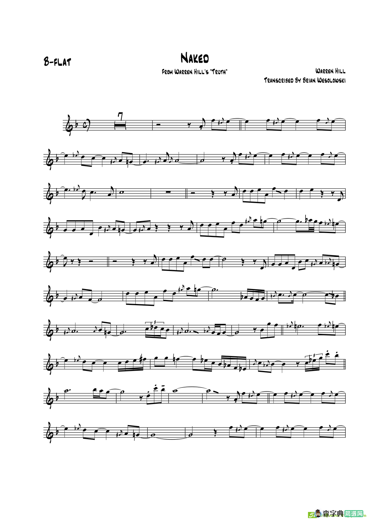 Naked（次中音萨克斯）萨克斯谱