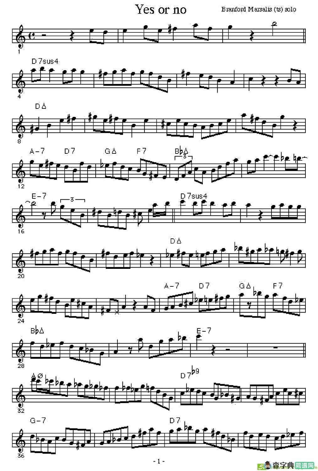 Yes or No萨克斯谱(布兰福德·马萨利斯作曲)