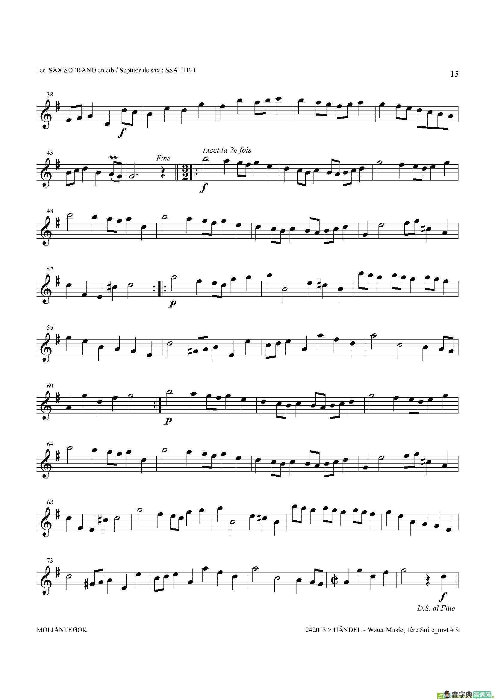 WaterMusic（HWV.348No.1）（第一高音萨克斯）萨克斯谱