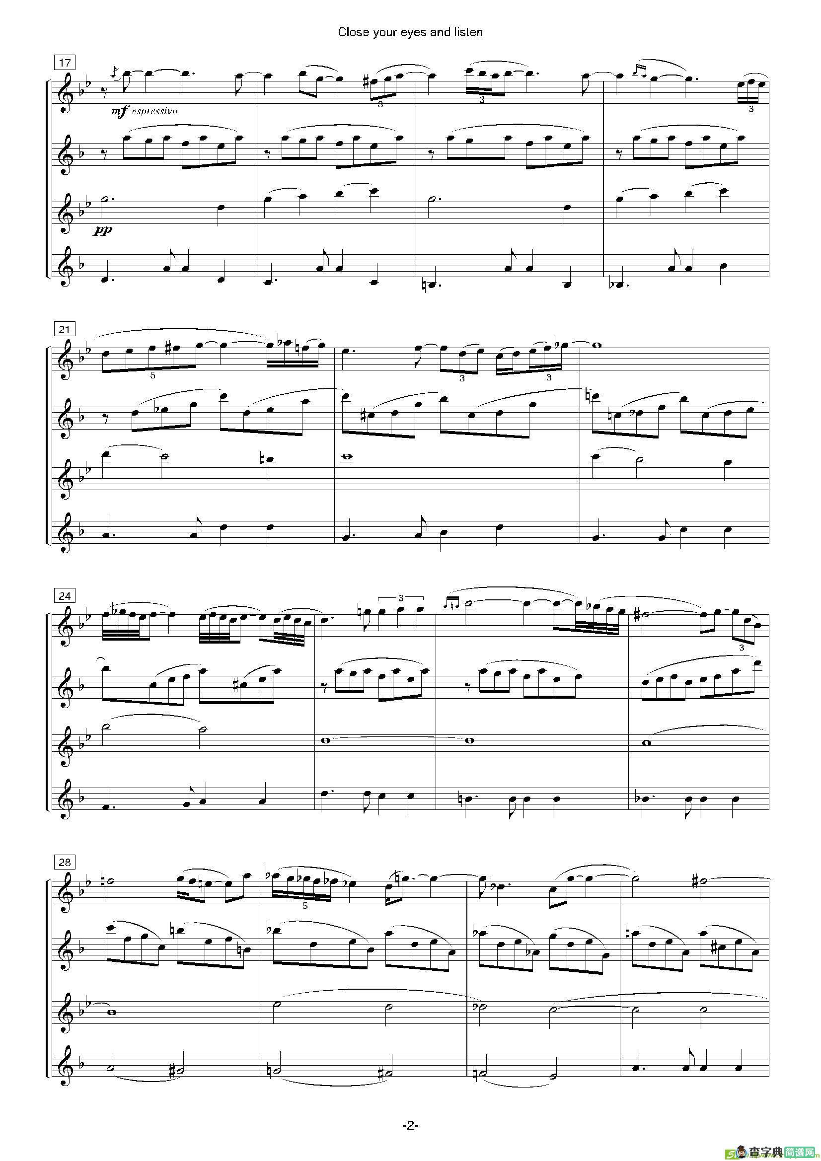 Closeyoureyesandlisten（四重奏总谱+分谱）萨克斯谱
