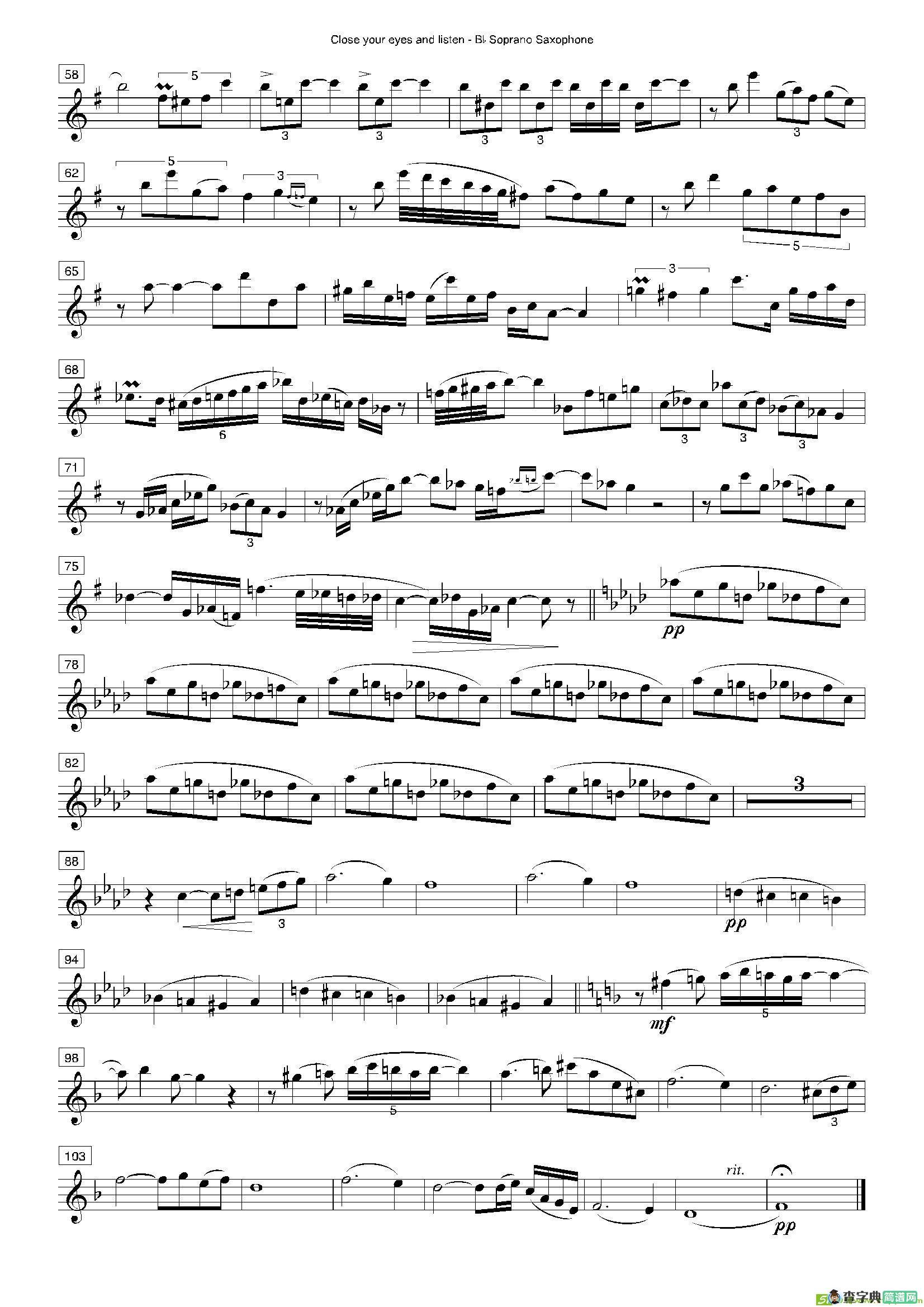 Closeyoureyesandlisten（四重奏总谱+分谱）萨克斯谱
