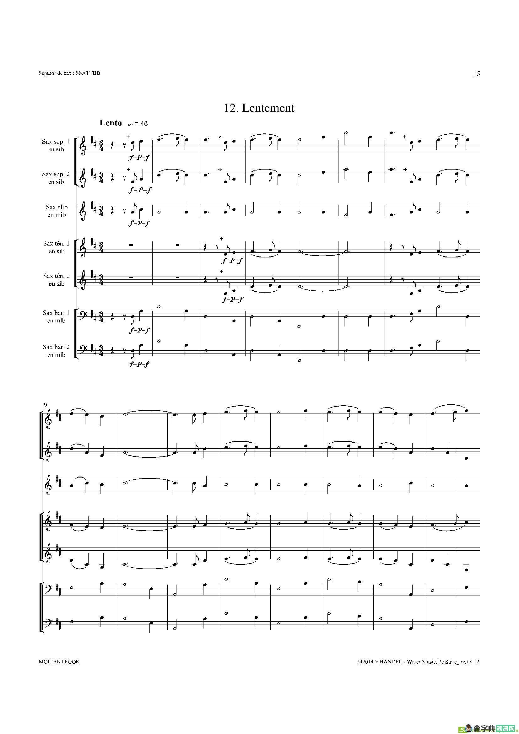 WaterMusic（HWV.349No.2）（萨克斯合奏总谱）萨克斯谱