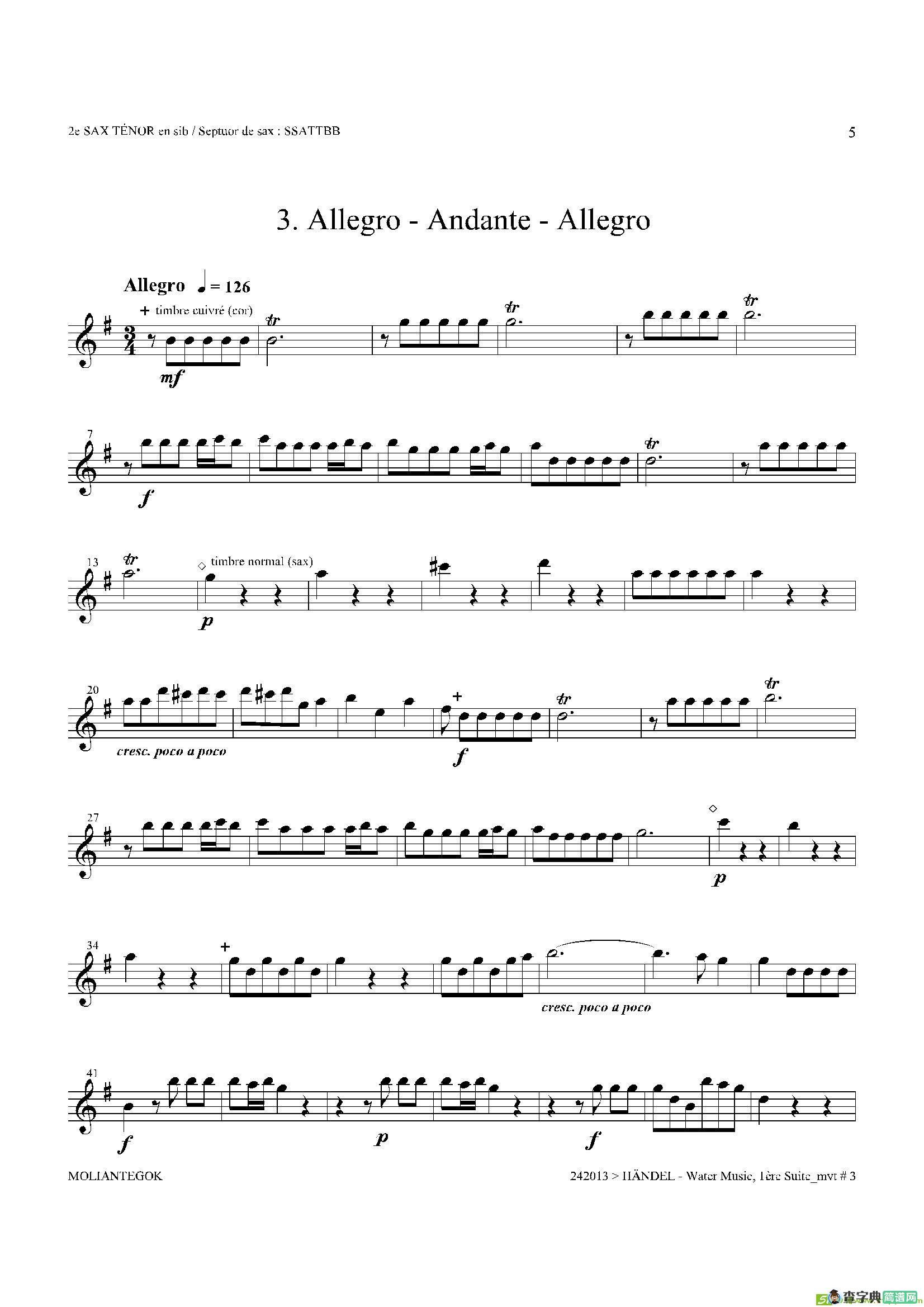 WaterMusic（HWV.348No.1）（第二次中音萨克斯）萨克斯谱
