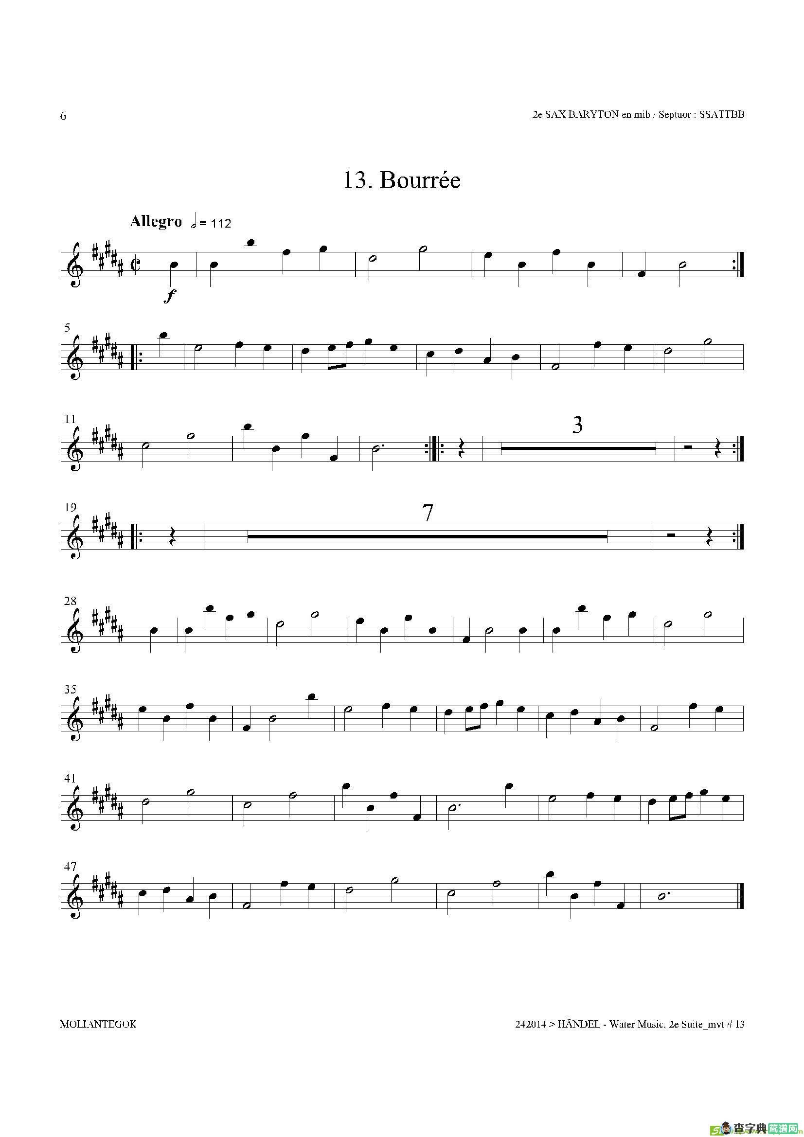 WaterMusic（HWV.349No.2）（第二上低音萨克斯）萨克斯谱