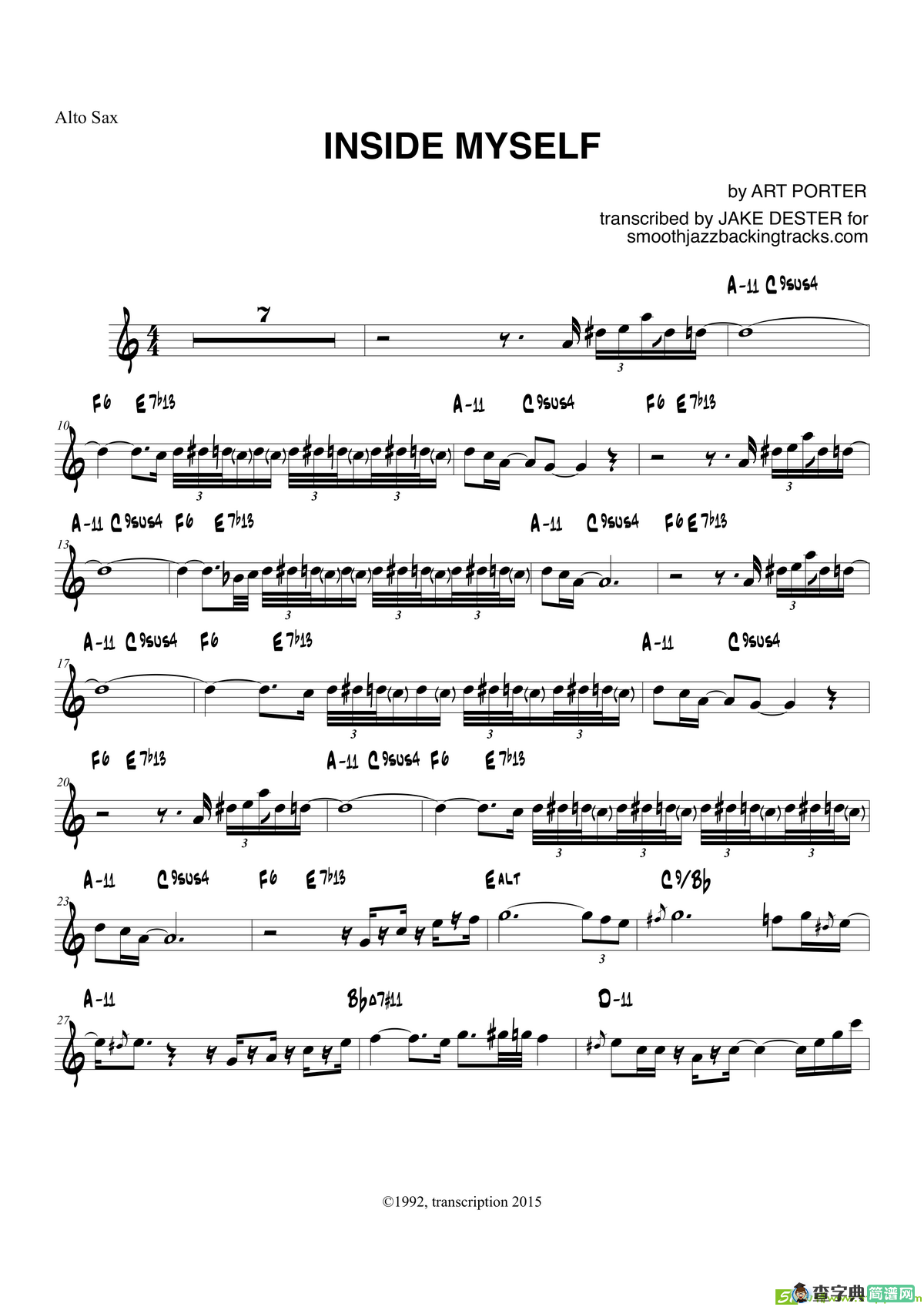 InsideMyself（中音萨克斯）萨克斯谱