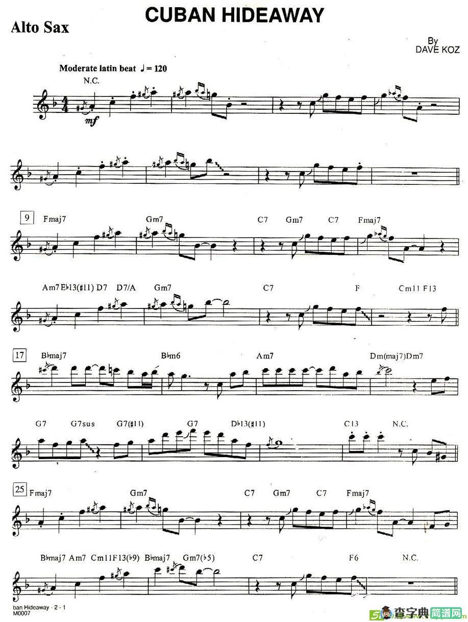 Cuban Hideaway萨克斯谱(Dave作曲)
