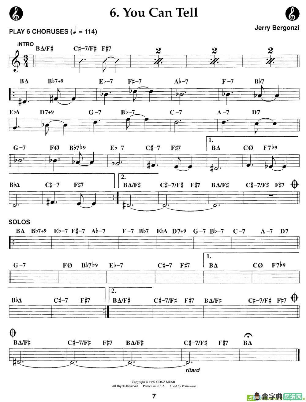 You Can Tell萨克斯曲谱(Jerry演唱)