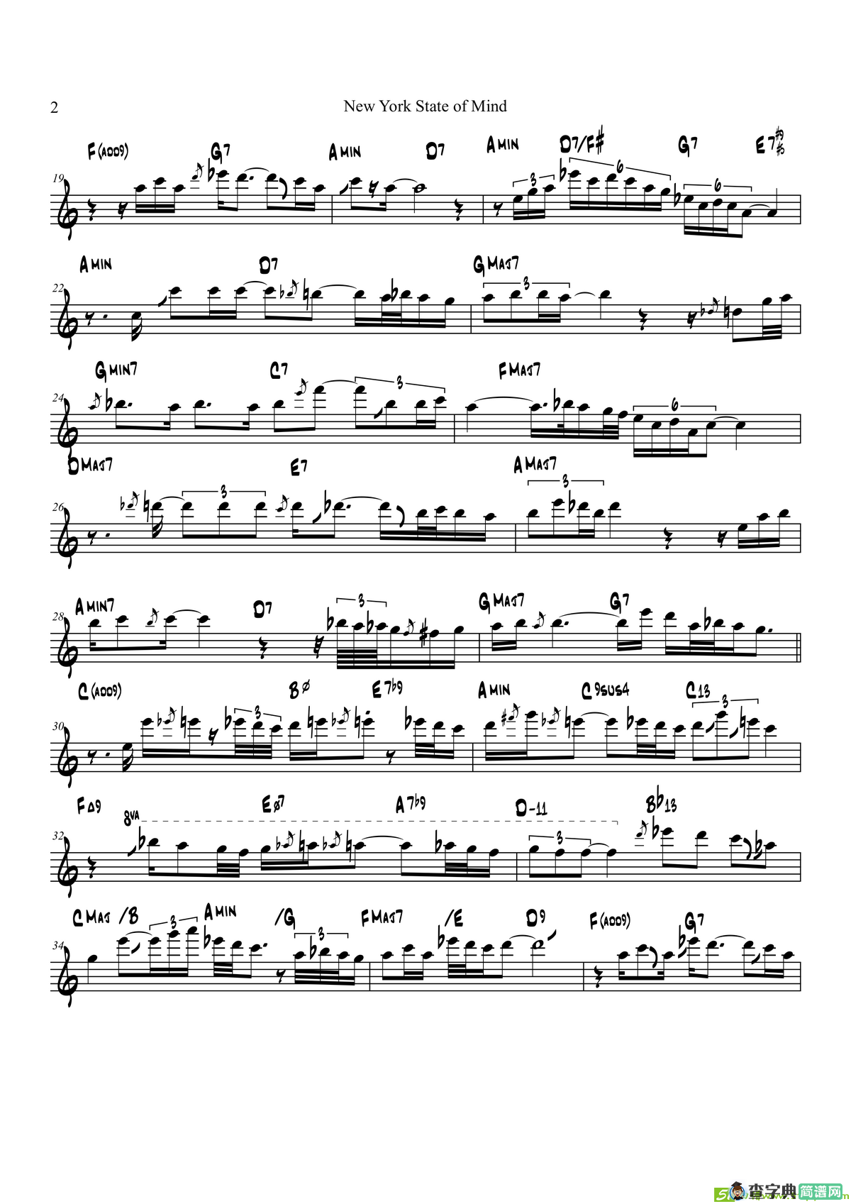 NewYorkStateofMind（次中音萨克斯）萨克斯谱