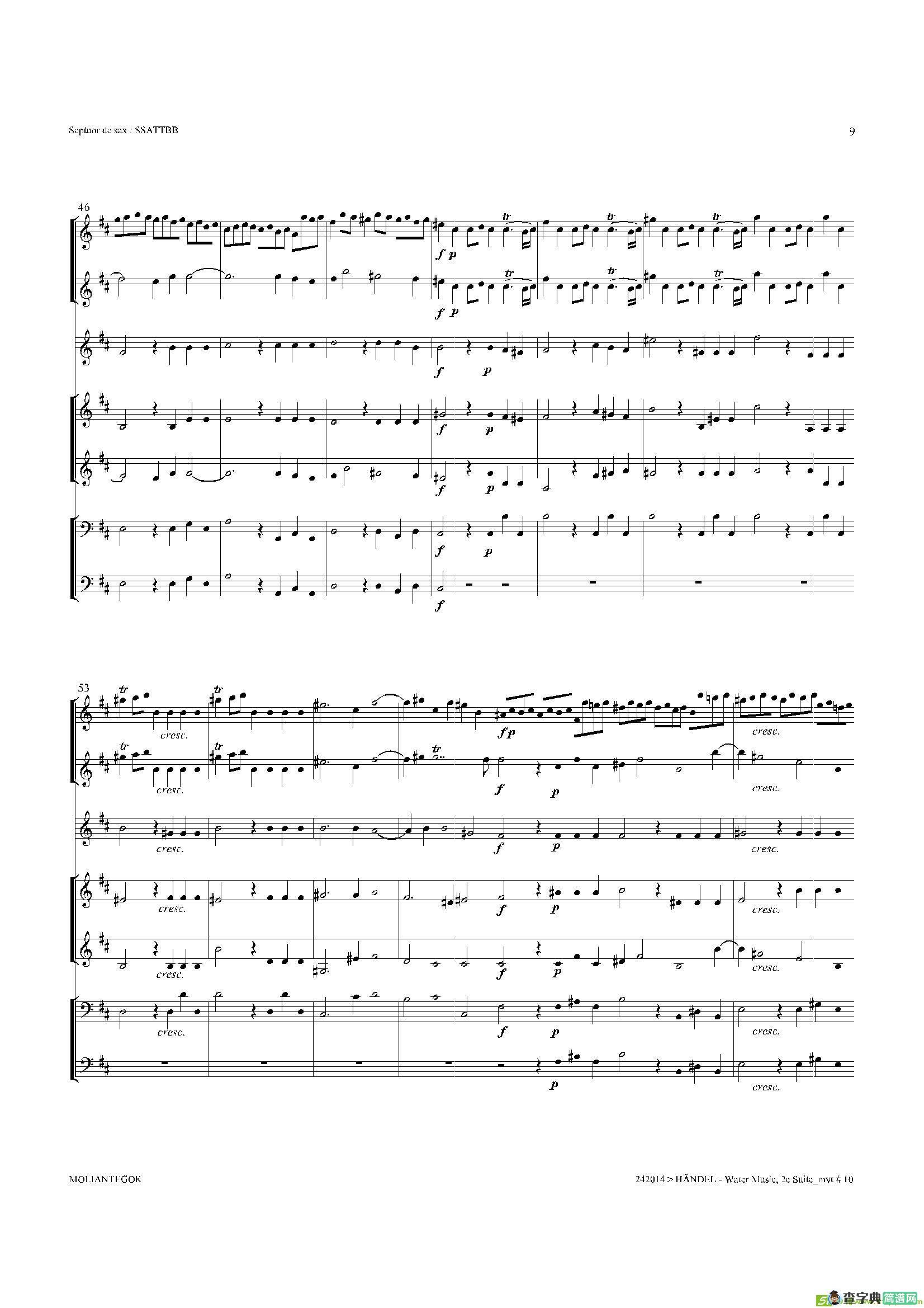 WaterMusic（HWV.349No.2）（萨克斯合奏总谱）萨克斯谱
