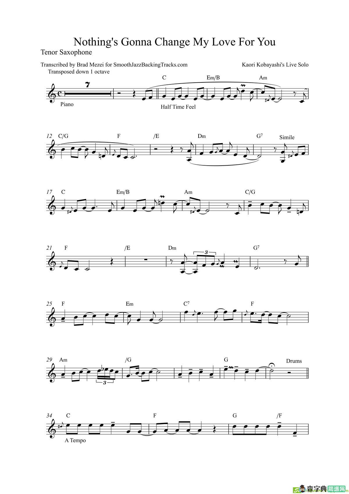 Nothing‘sGonnaChangeMyLoveFouYour（次中音萨克斯）萨克斯谱