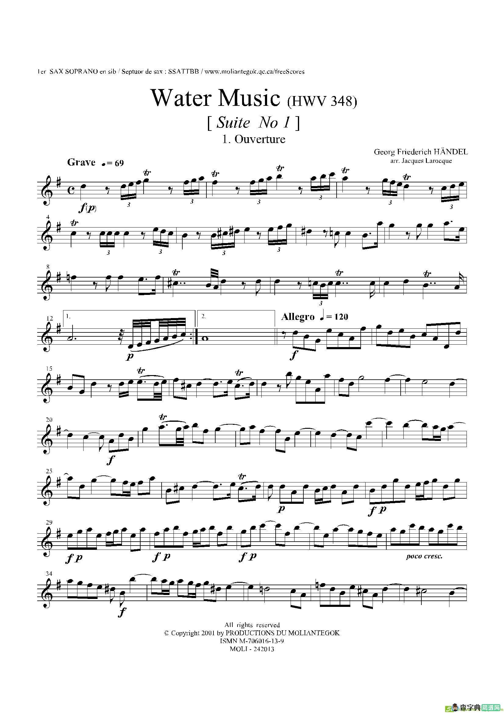 WaterMusic（HWV.348No.1）（第一高音萨克斯）萨克斯谱