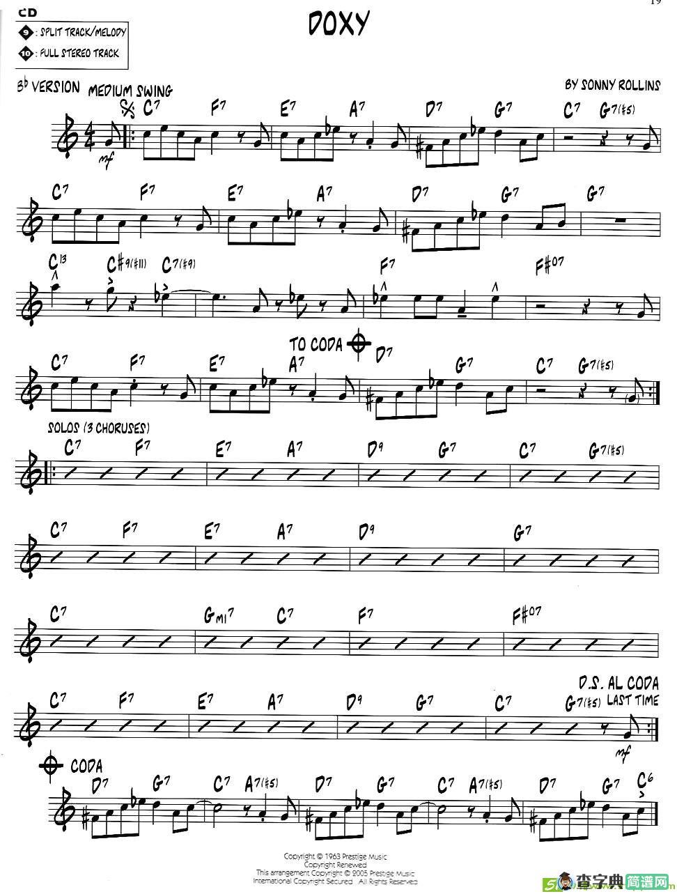 DOXY萨克斯谱(sonny作曲,sonny演唱)