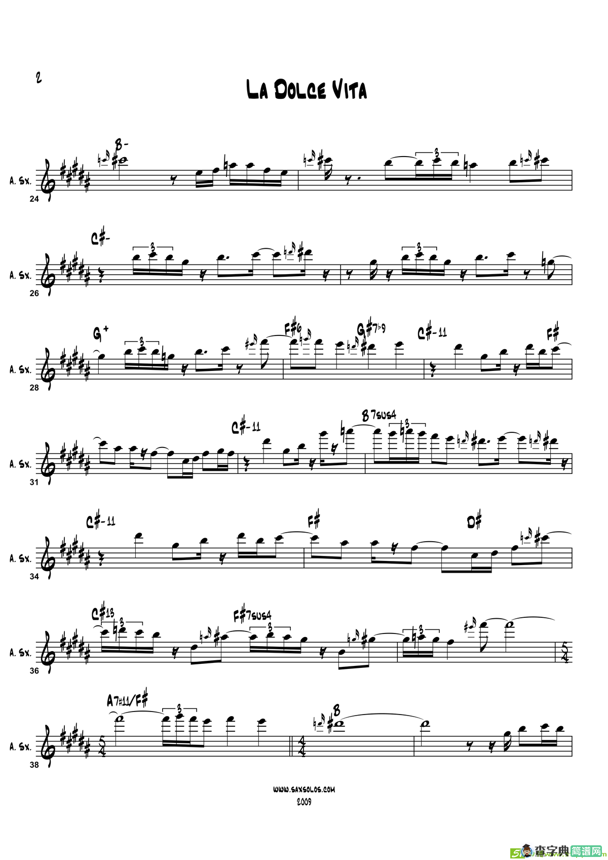 LaDolceVita（中音萨克斯）萨克斯谱