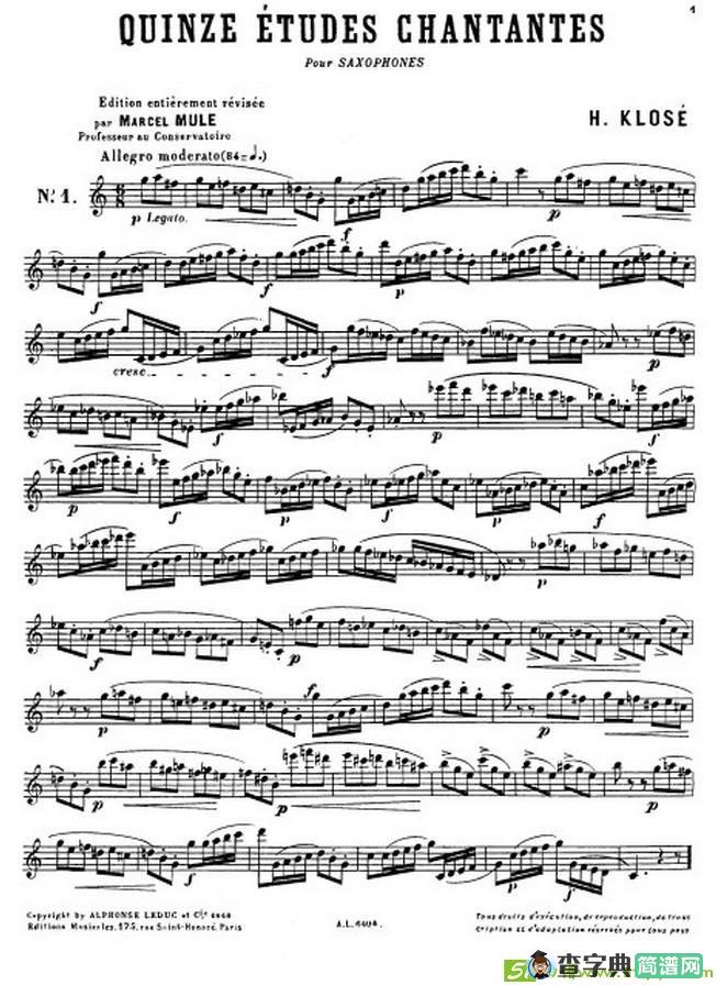 克劳斯古典萨克斯练习曲1-10萨克斯谱