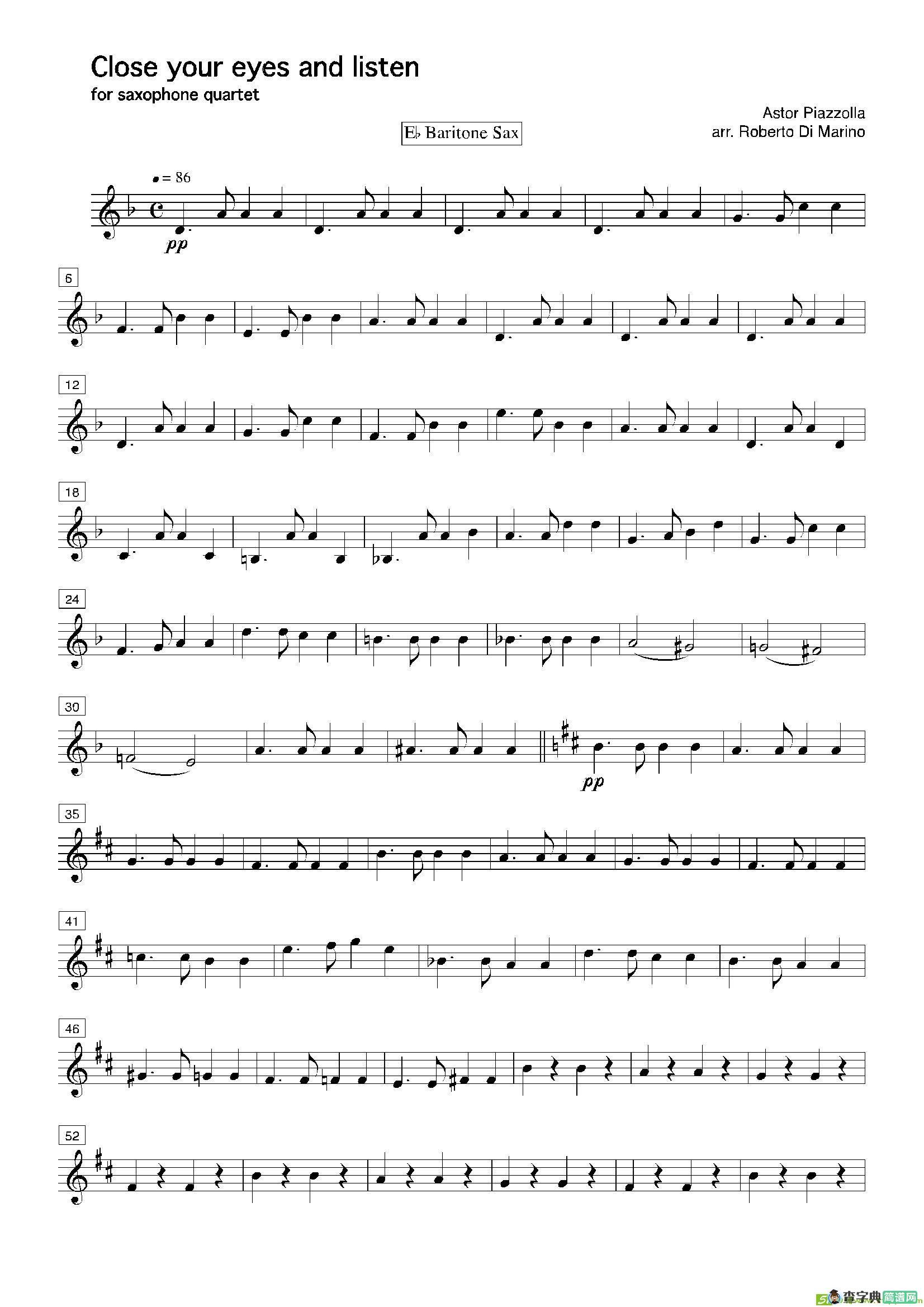 Closeyoureyesandlisten（四重奏总谱+分谱）萨克斯谱