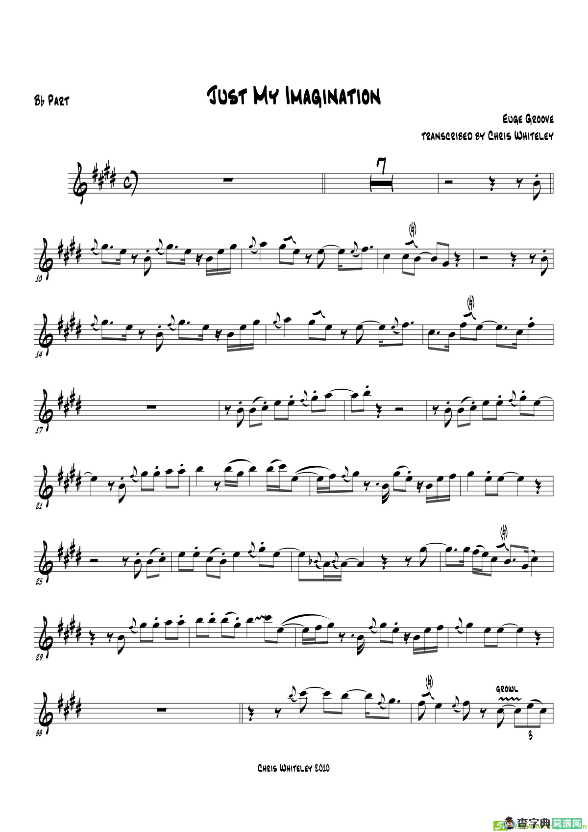 JustMyImagination（次中音萨克斯）萨克斯谱