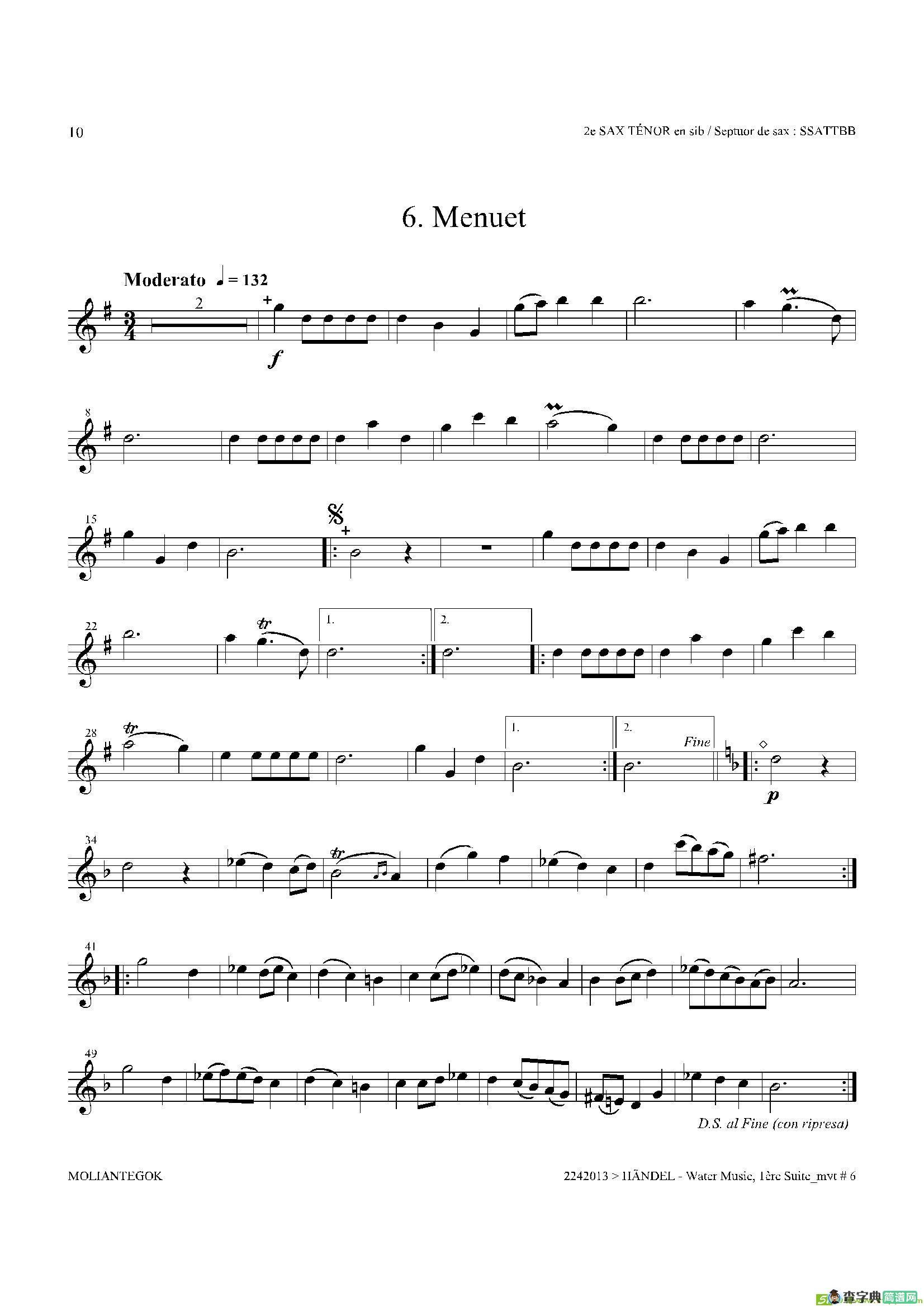 WaterMusic（HWV.348No.1）（第二次中音萨克斯）萨克斯谱