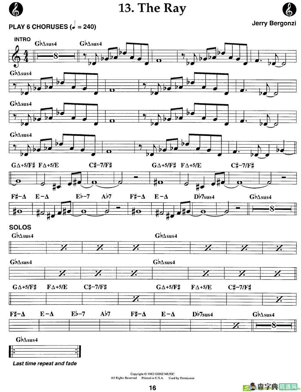 The Ray萨克斯曲谱(Jerry演唱)