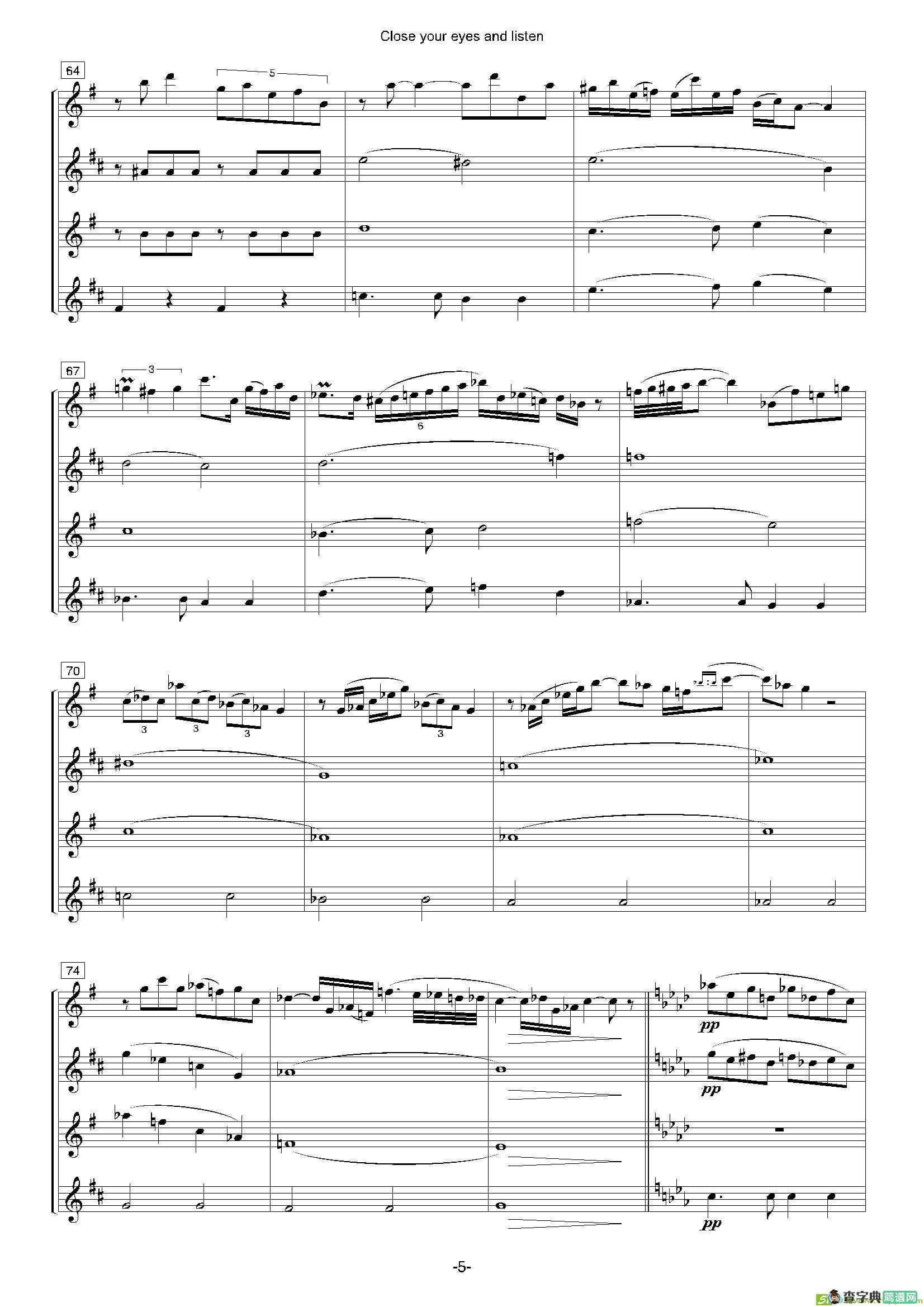 Closeyoureyesandlisten（四重奏总谱+分谱）萨克斯谱
