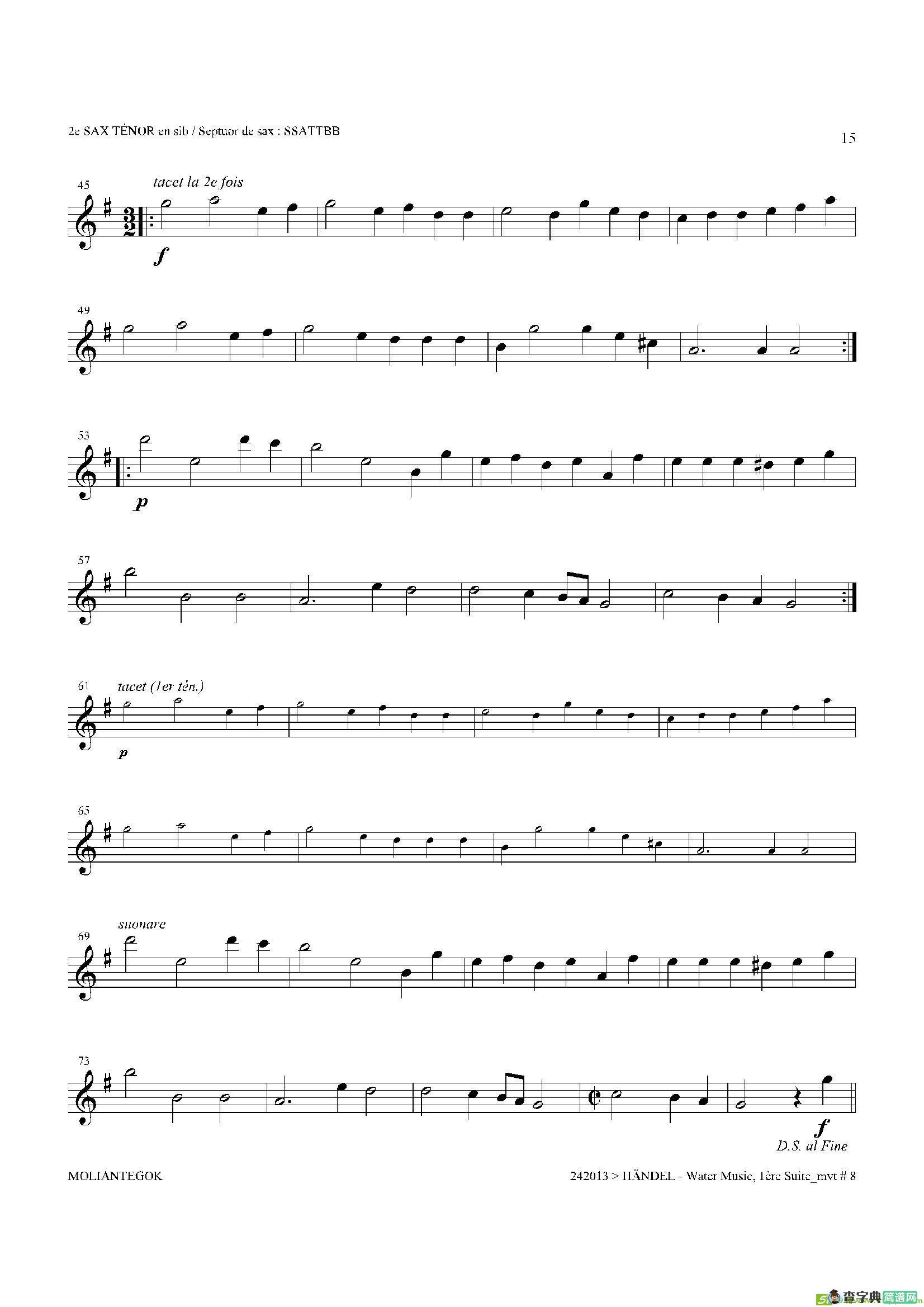 WaterMusic（HWV.348No.1）（第二次中音萨克斯）萨克斯谱