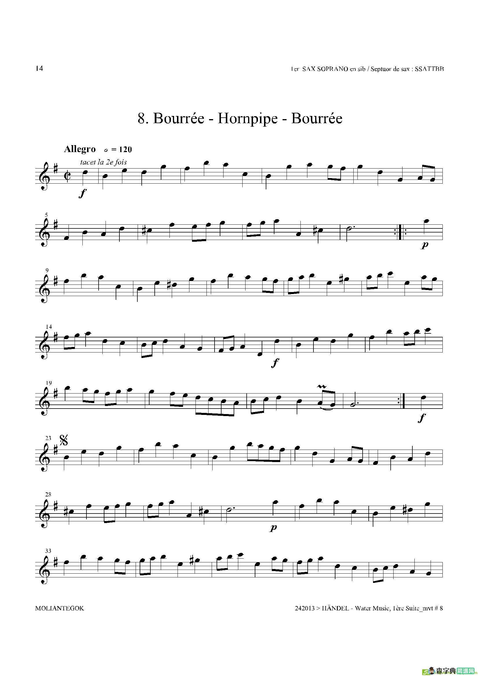 WaterMusic（HWV.348No.1）（第一高音萨克斯）萨克斯谱