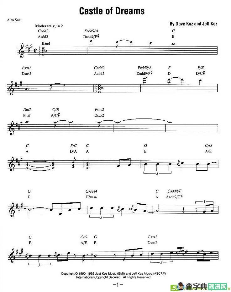Dave Koz - Castle of dreams萨克斯谱(Dave作曲)