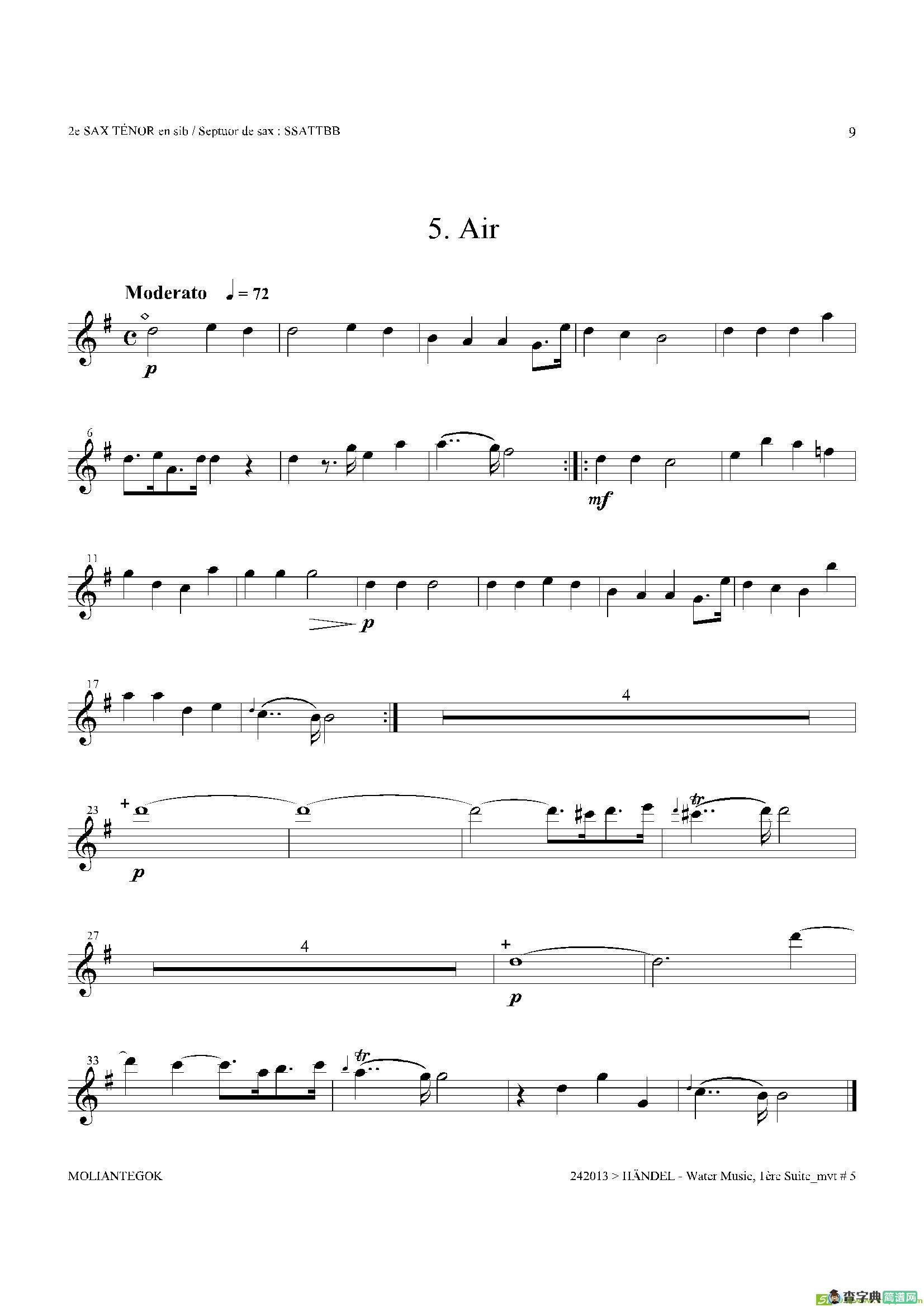 WaterMusic（HWV.348No.1）（第二次中音萨克斯）萨克斯谱